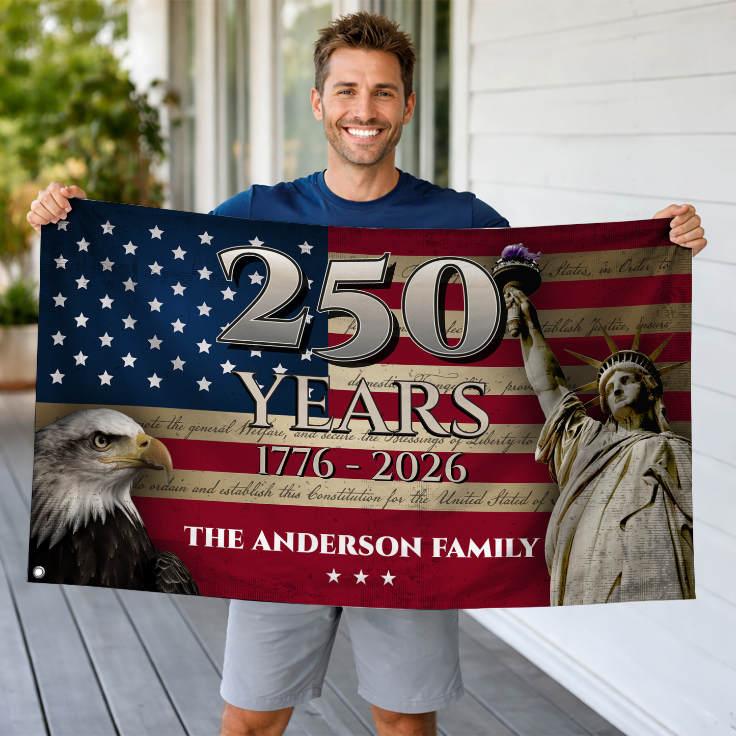 Personalized America 250 Years Eagle & Liberty House Flag