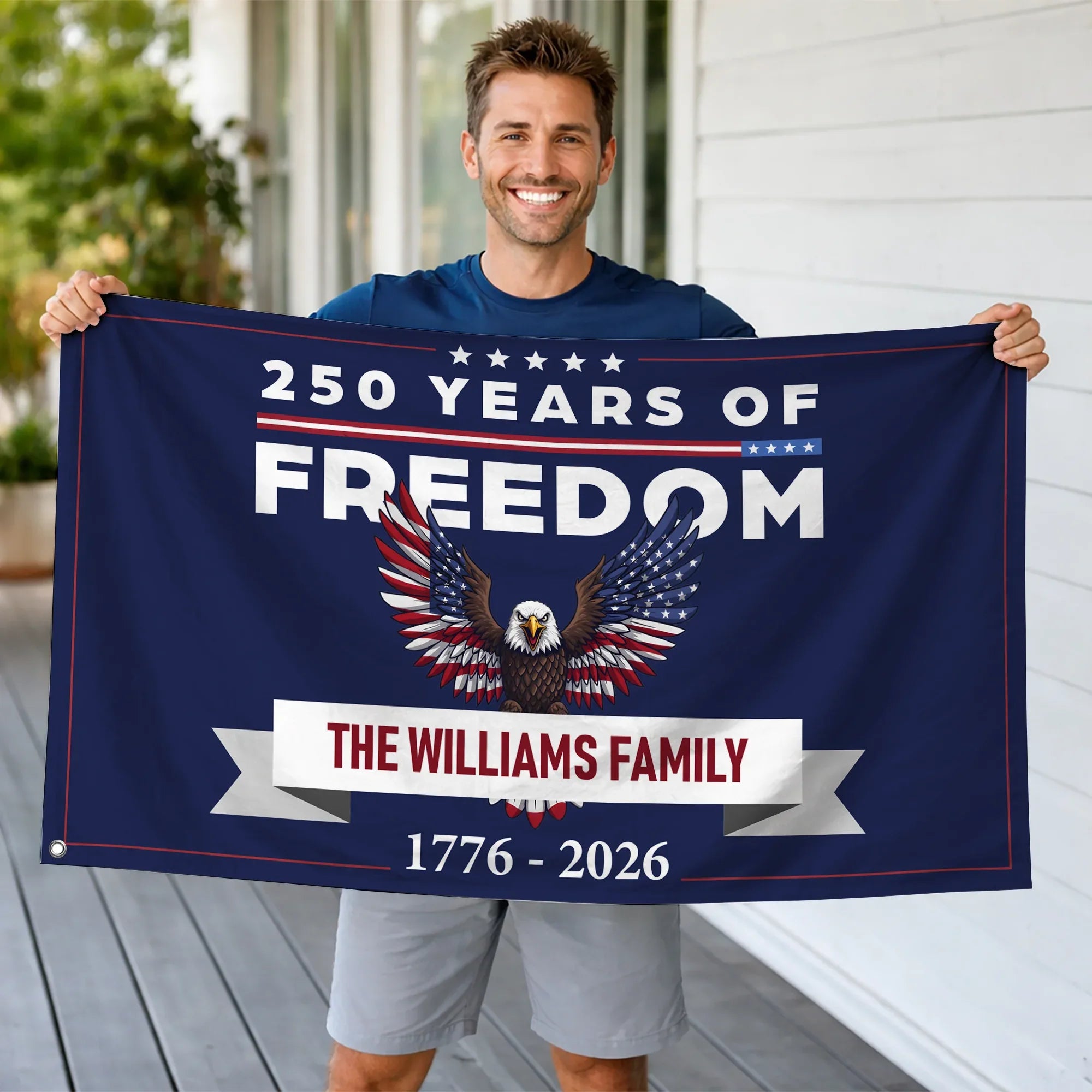 Personalized 250 Years of Freedom Patriotic Eagle House Flag