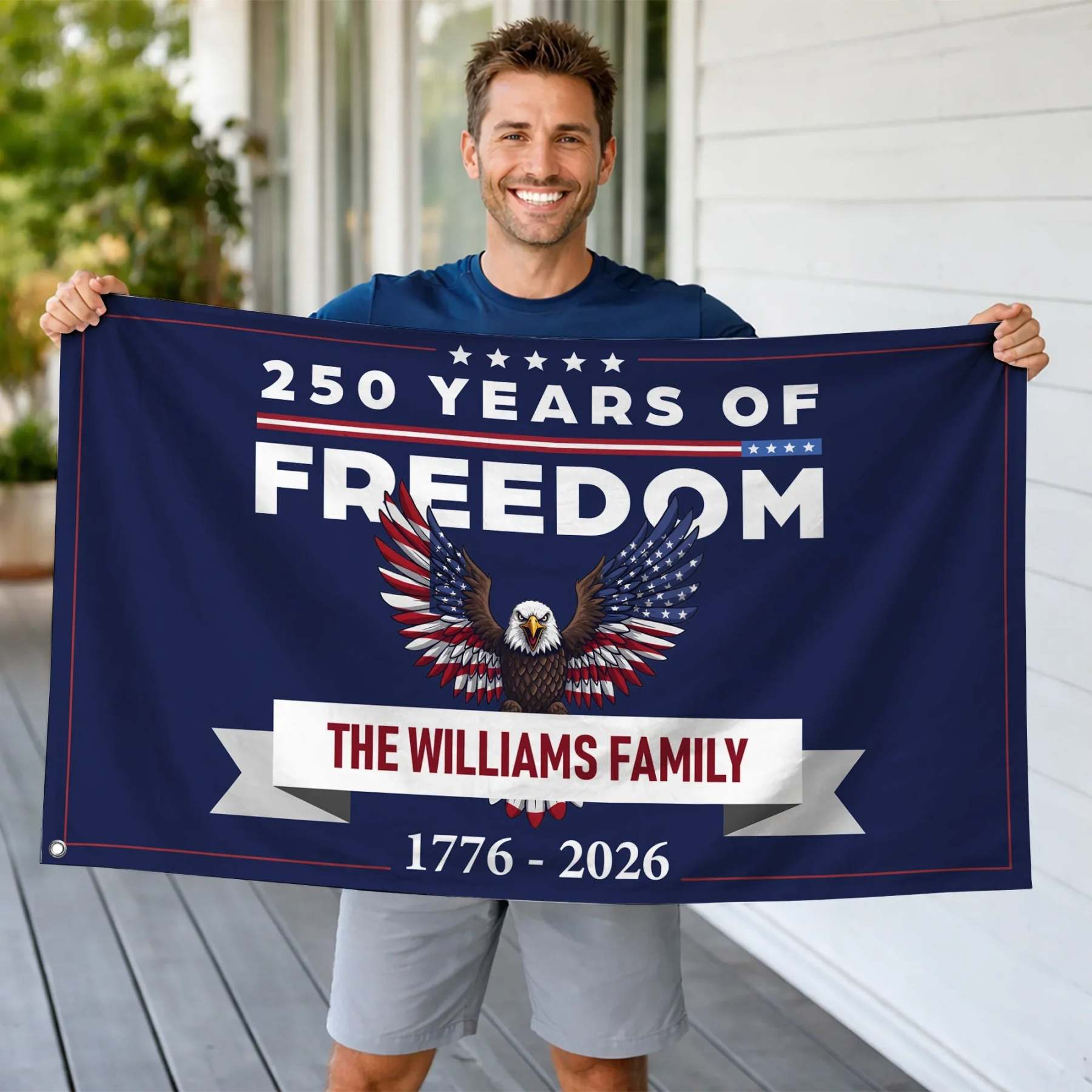 Personalized 250 Years of Freedom Patriotic Eagle House Flag