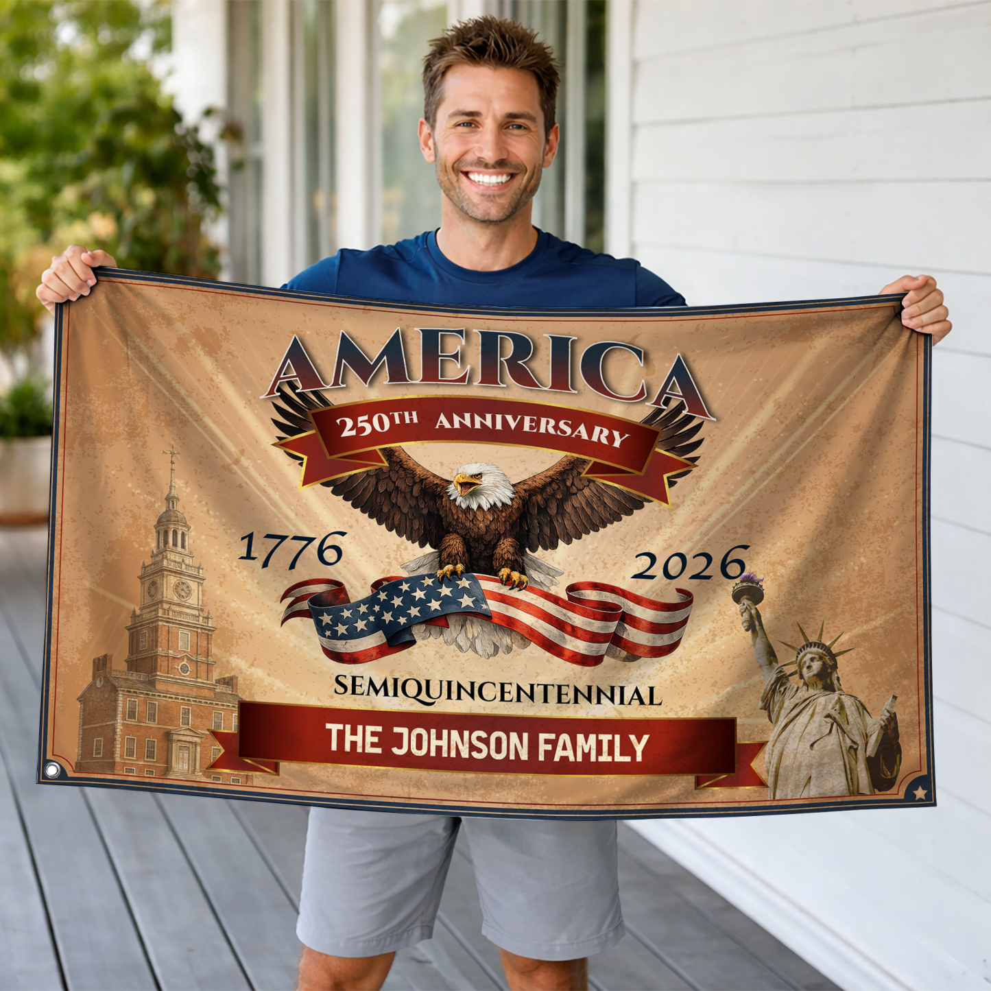 Personalized Vintage Patriotic Semiquincentennial House Flag
