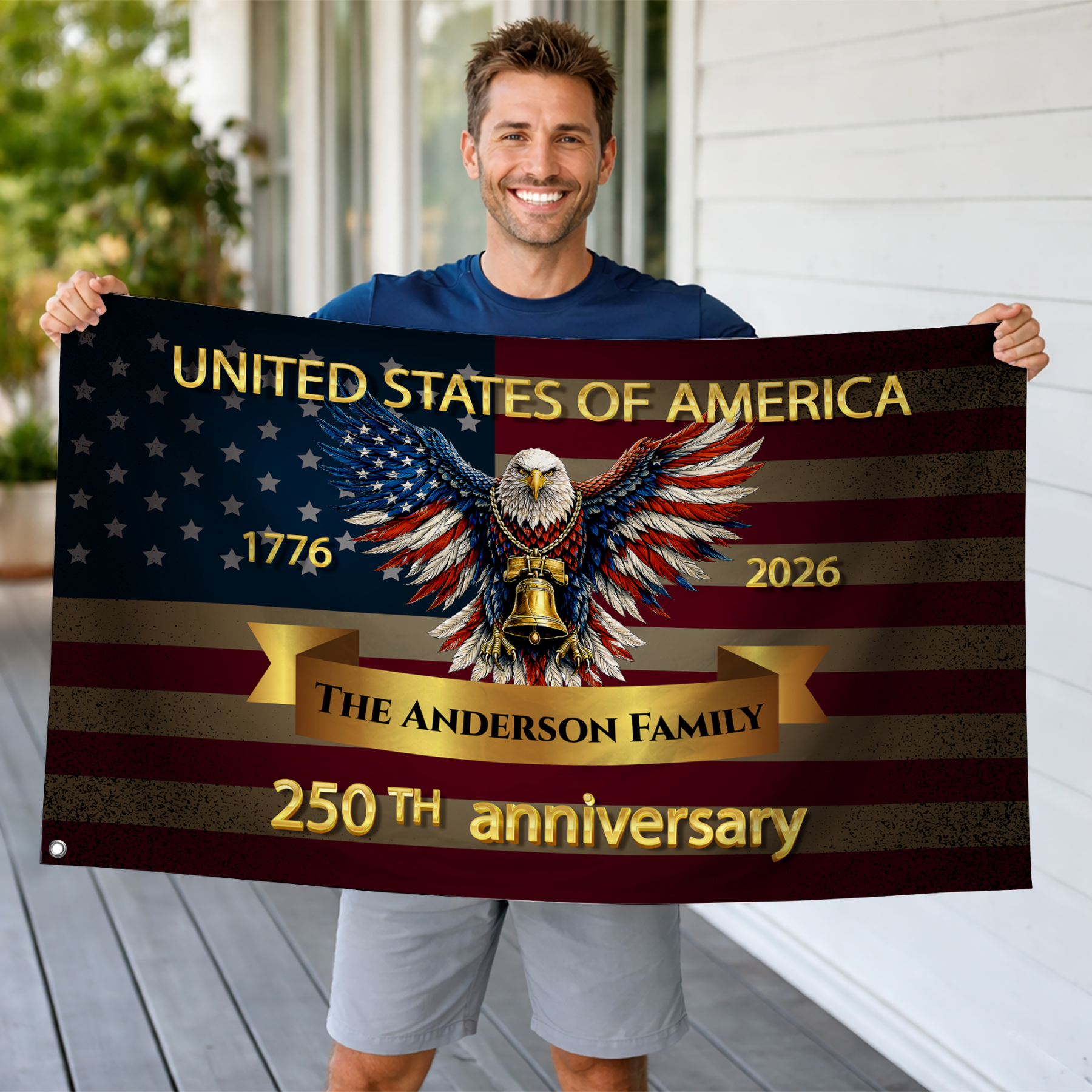 Personalized 250th Anniversary Patriotic Eagle House Flag