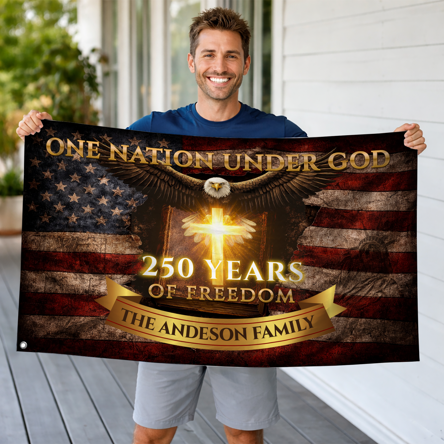 Personalized One Nation Under God 250 Years of Freedom House Flag