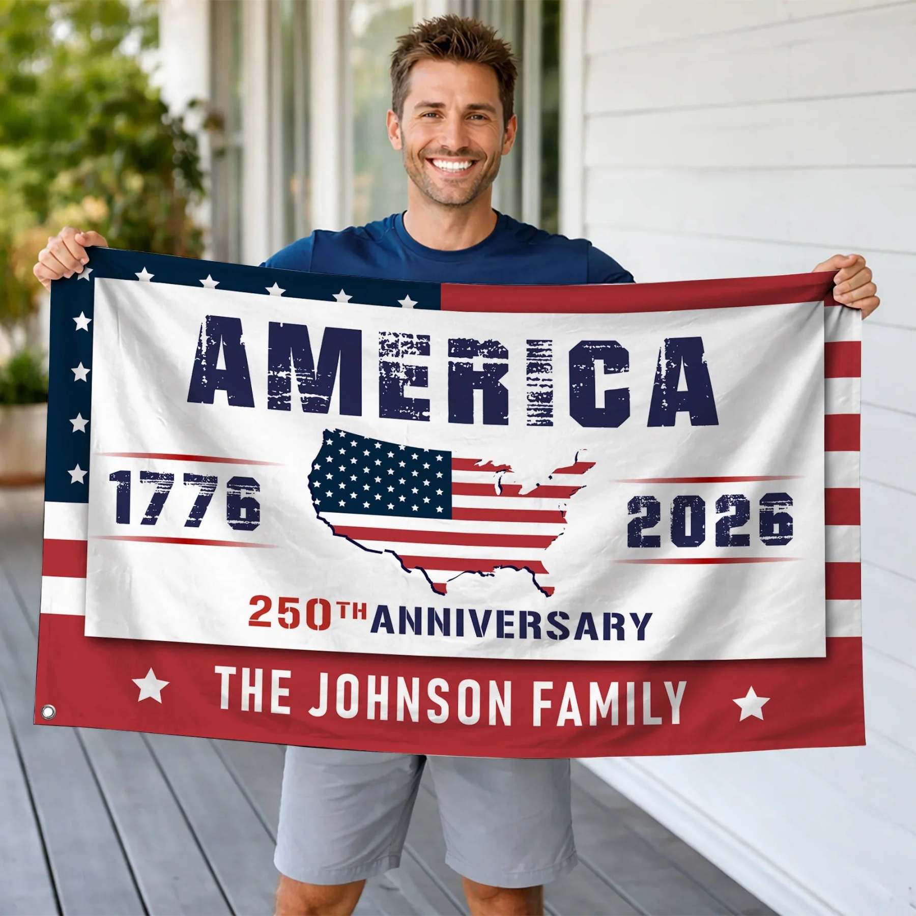 Personalized America 250th Anniversary USA Map House Flag