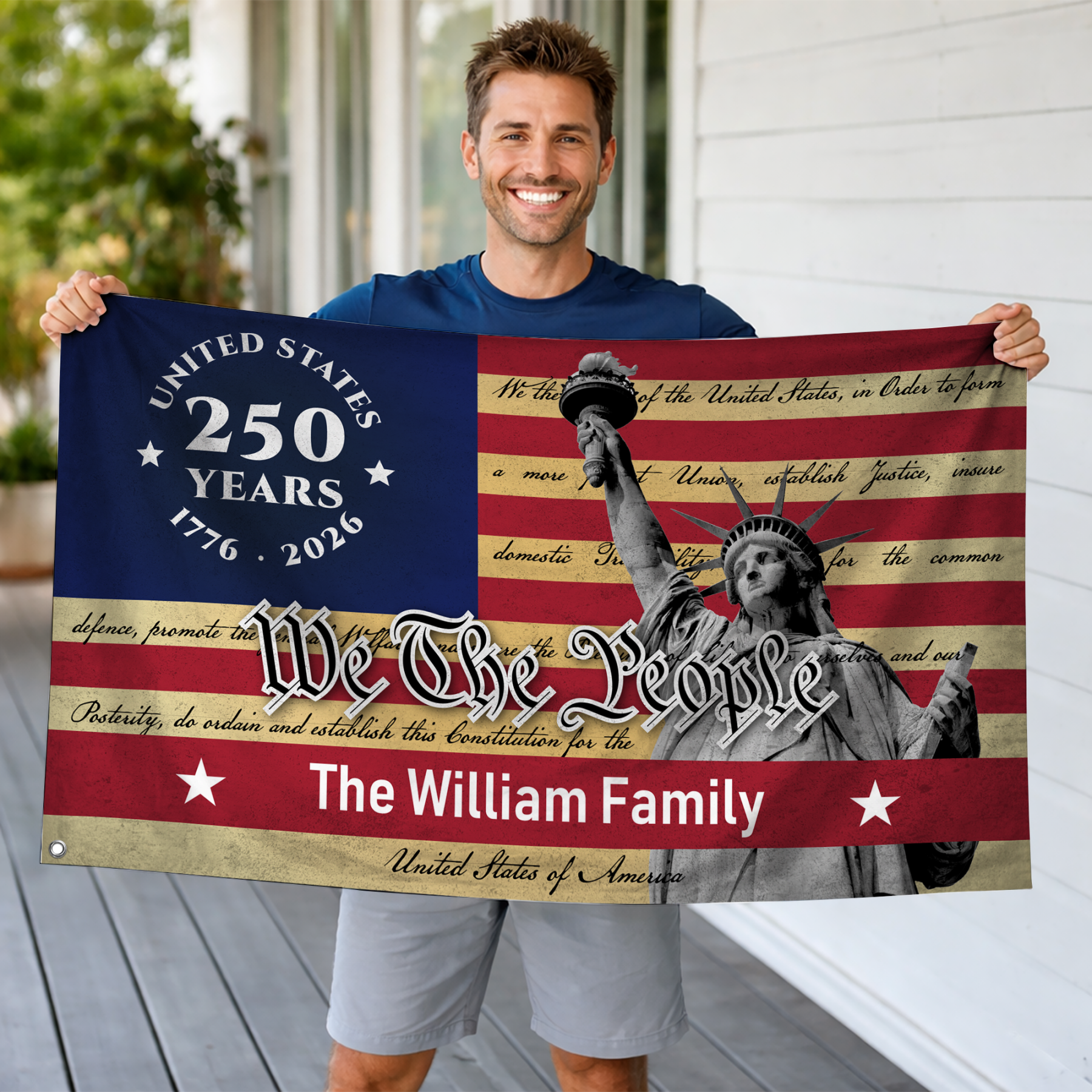 Personalized United States 250 Years Statue of Liberty House Flag