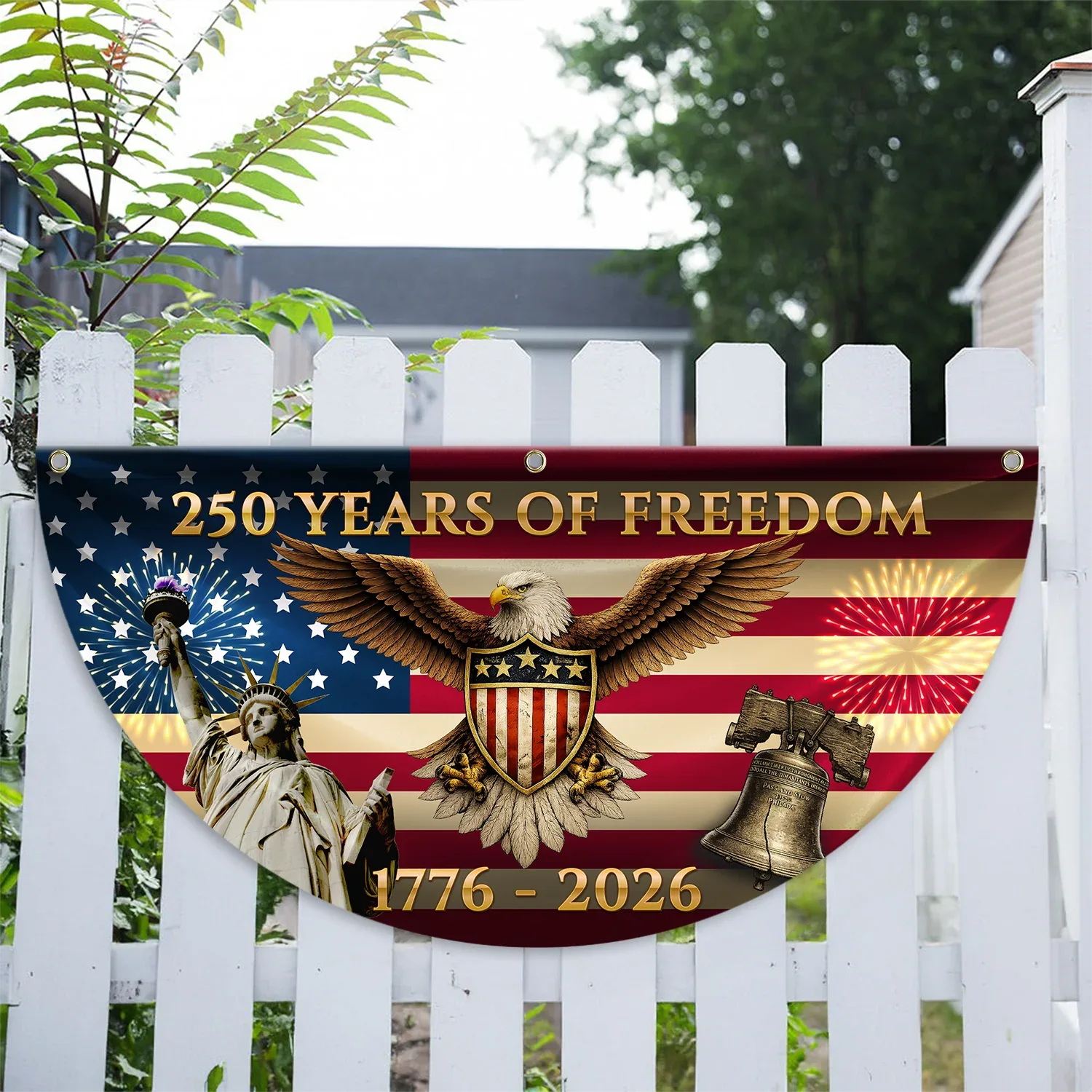 250 Years of Freedom Eagle Liberty Bell Patriotic Fan Flag