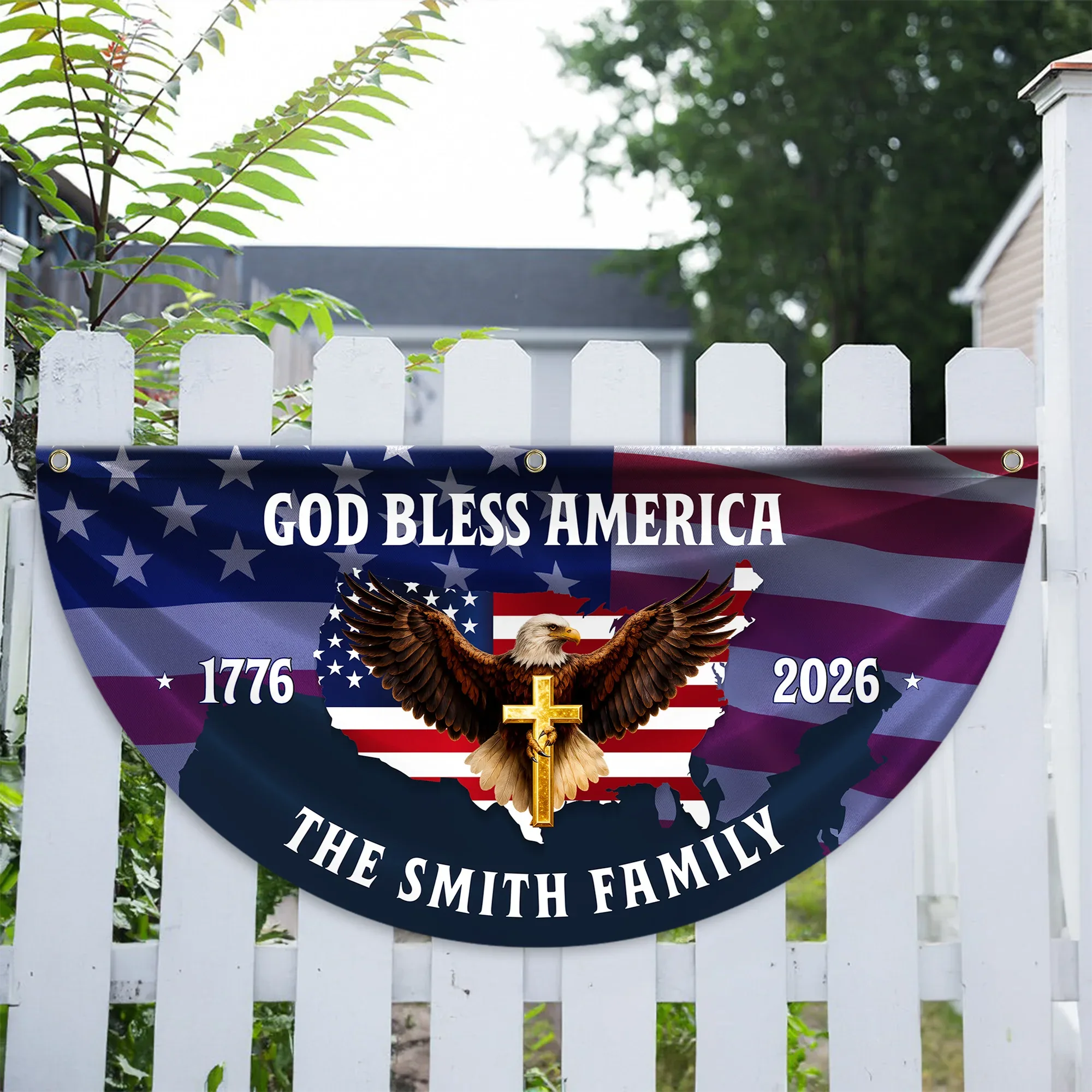 Personalized God Bless America Patriotic Eagle Fan Flag
