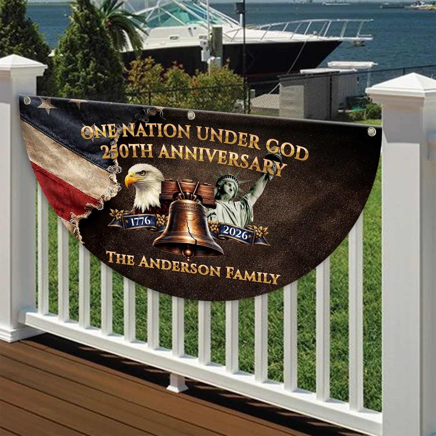 Personalized One Nation Under God 250th Anniversary Fan Flag