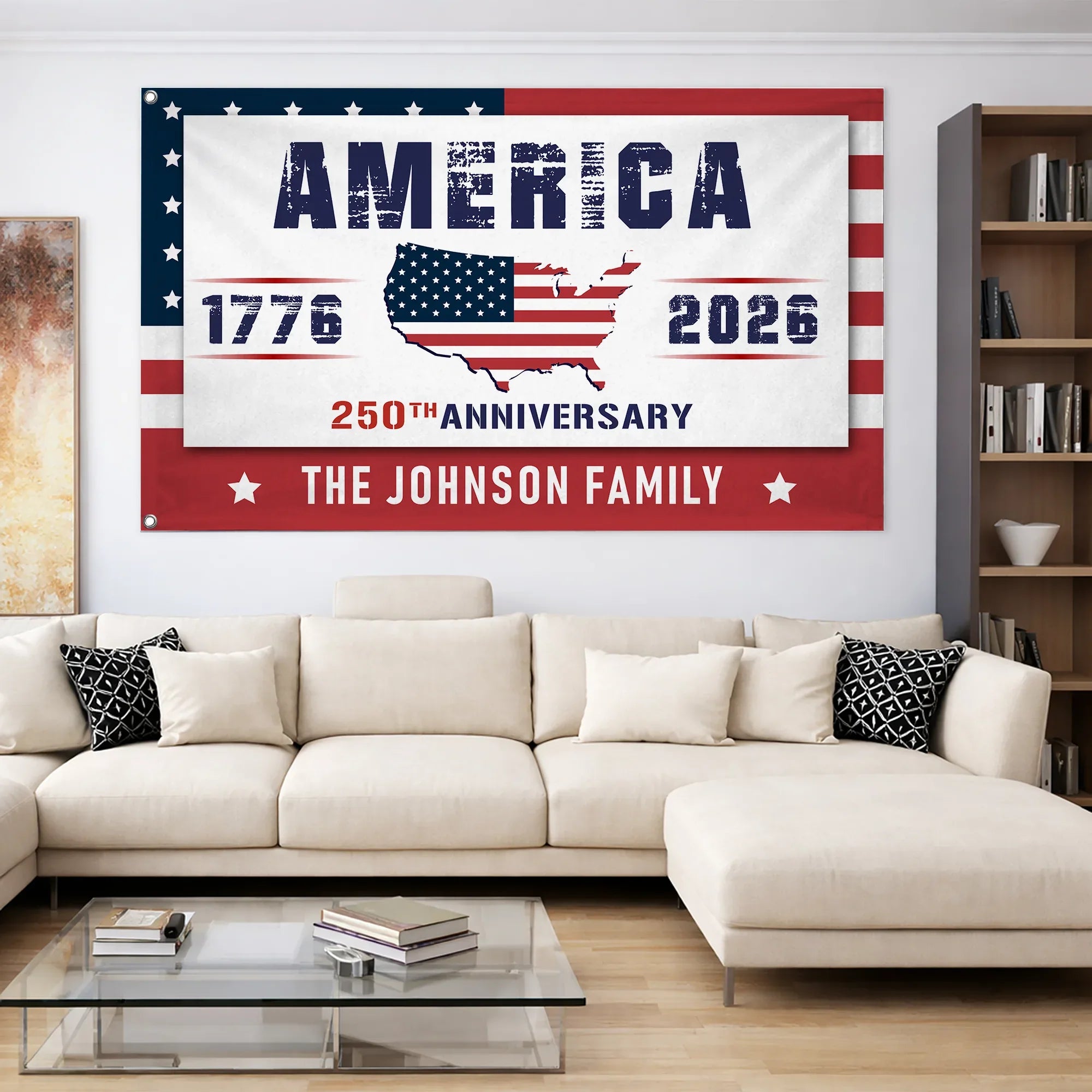 Personalized America 250th Anniversary USA Map House Flag