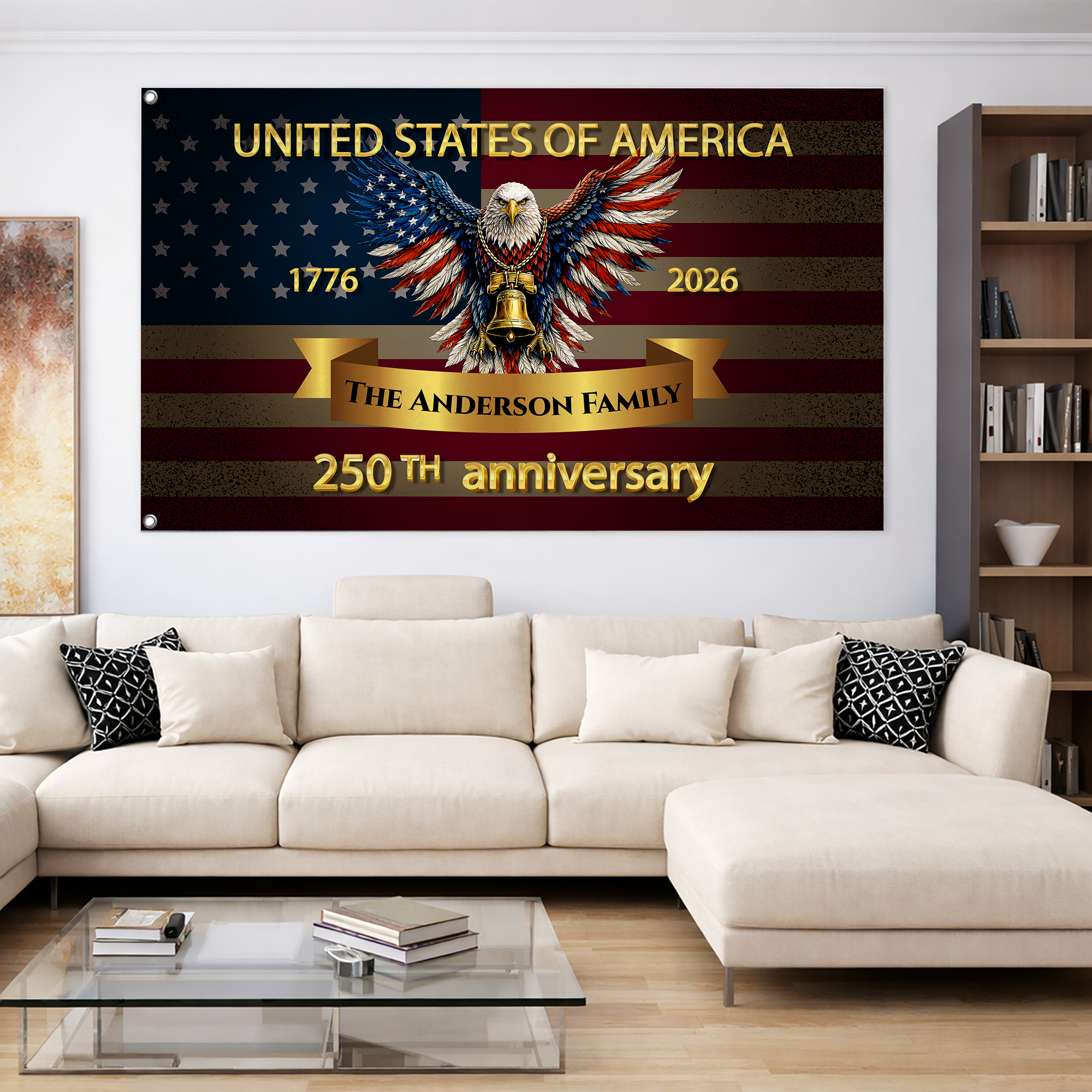 Personalized 250th Anniversary Patriotic Eagle House Flag