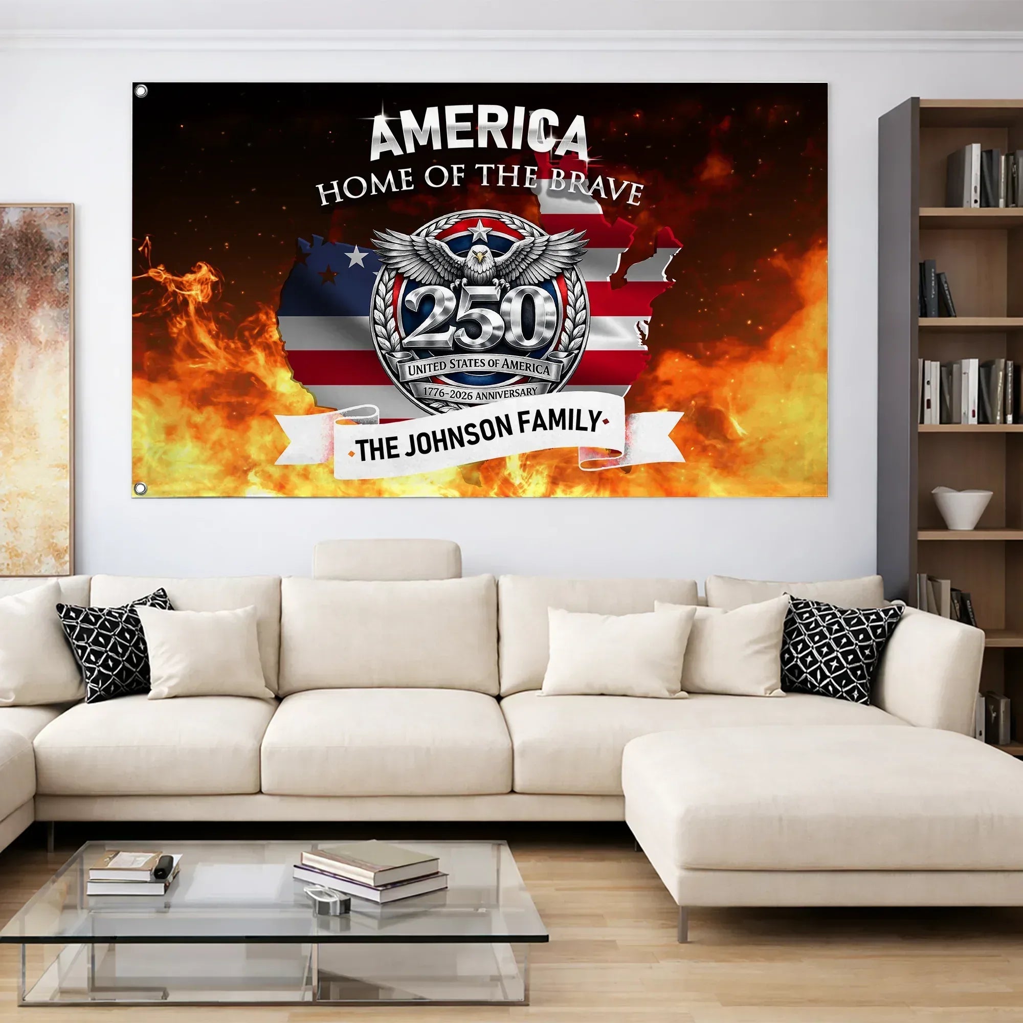 Personalized America 250 Home of the Brave House Flag