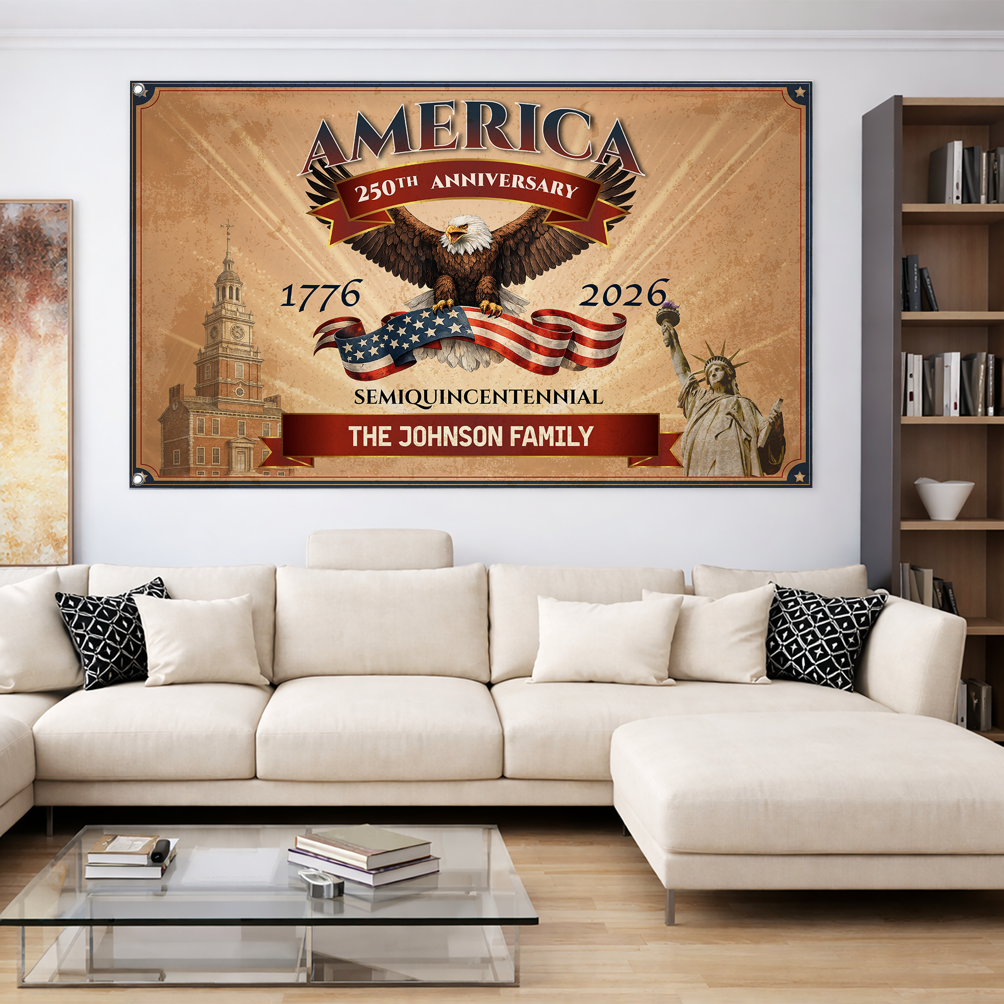 Personalized Vintage Patriotic Semiquincentennial House Flag