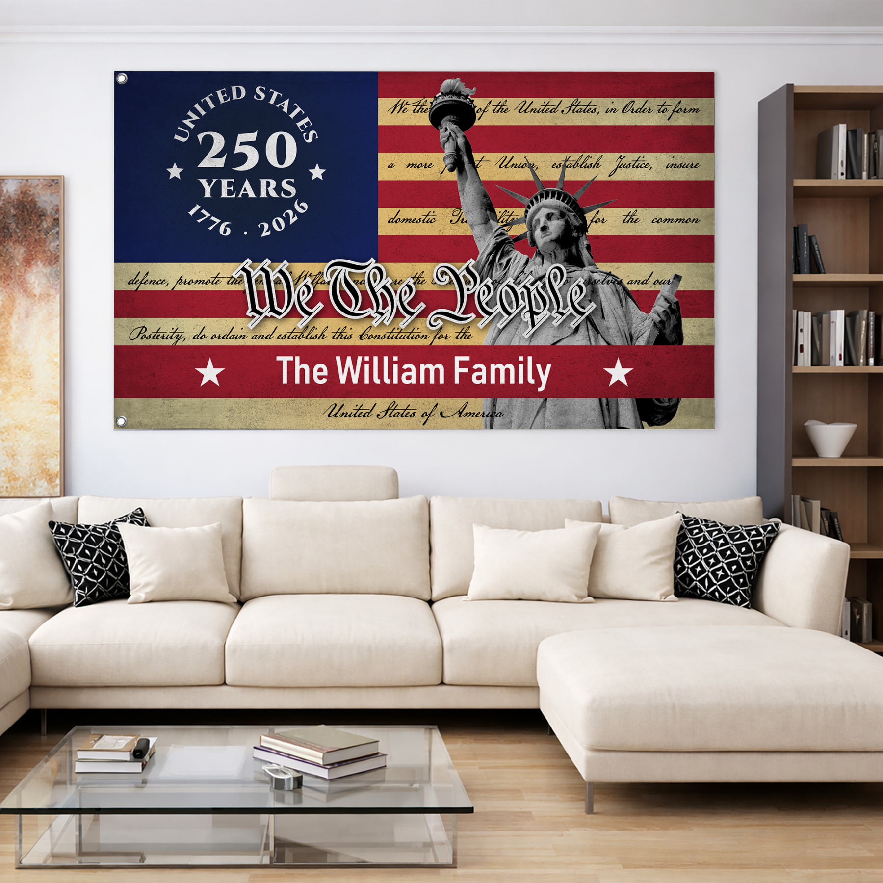 Personalized United States 250 Years Statue of Liberty House Flag