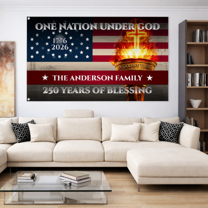 Personalized One Nation Under God Torch House Flag