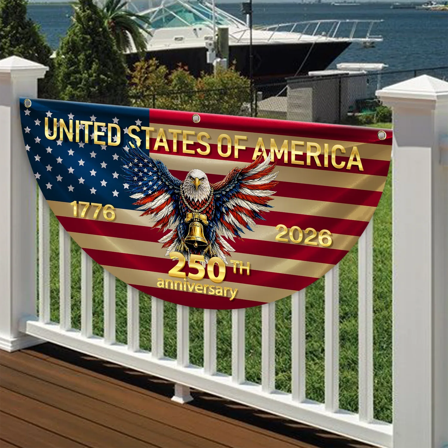 United States 250th Anniversary Patriotic Eagle Fan Flag