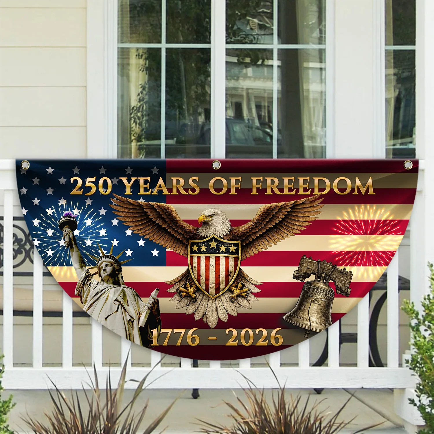 250 Years of Freedom Eagle Liberty Bell Patriotic Fan Flag