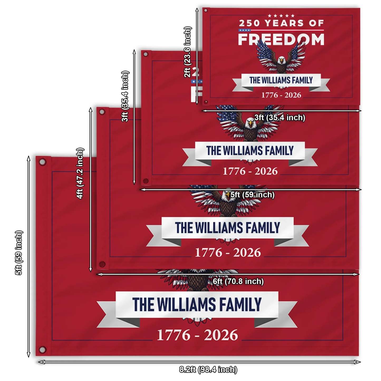 Personalized 250 Years of Freedom Patriotic Eagle House Flag