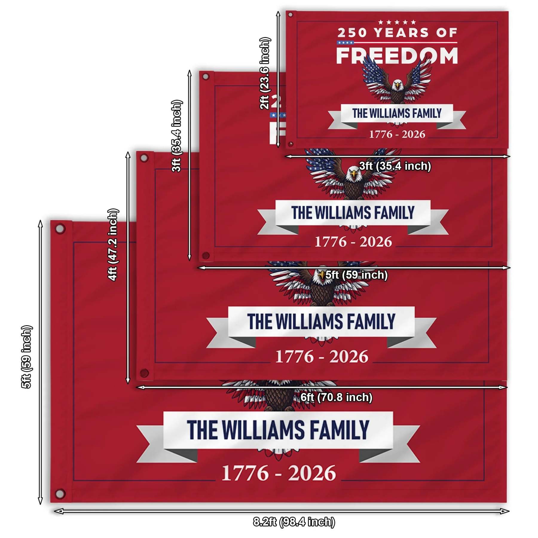 Personalized 250 Years of Freedom Patriotic Eagle House Flag