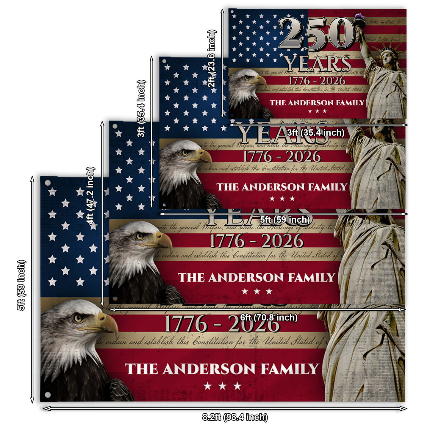 Personalized America 250 Years Eagle & Liberty House Flag