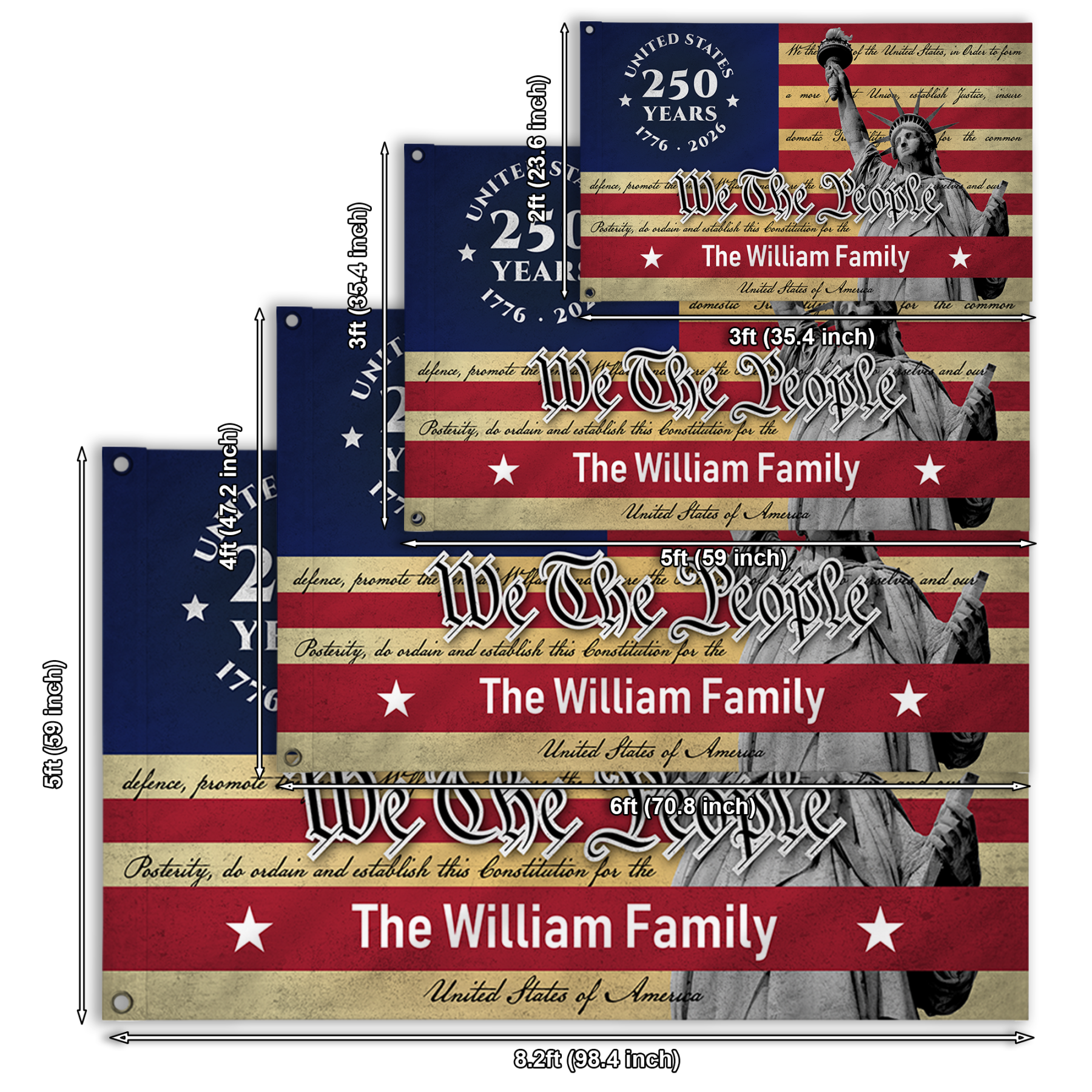 Personalized United States 250 Years Statue of Liberty House Flag