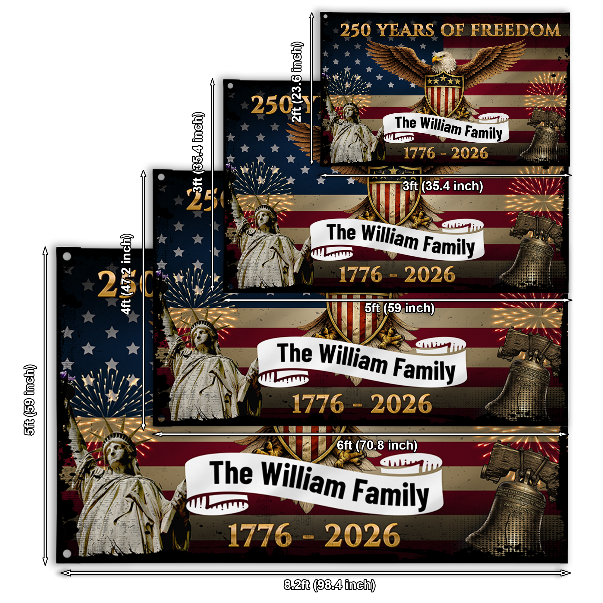 Personalized 250 Years of Freedom Patriotic House Flag