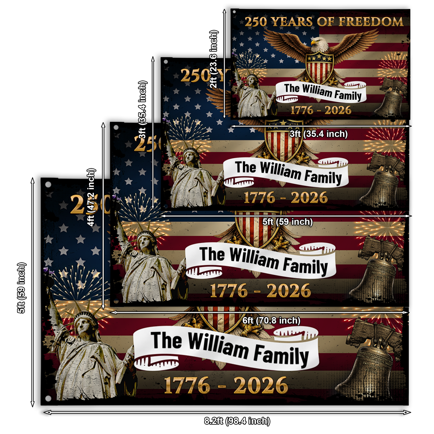 Personalized 250 Years of Freedom Patriotic House Flag
