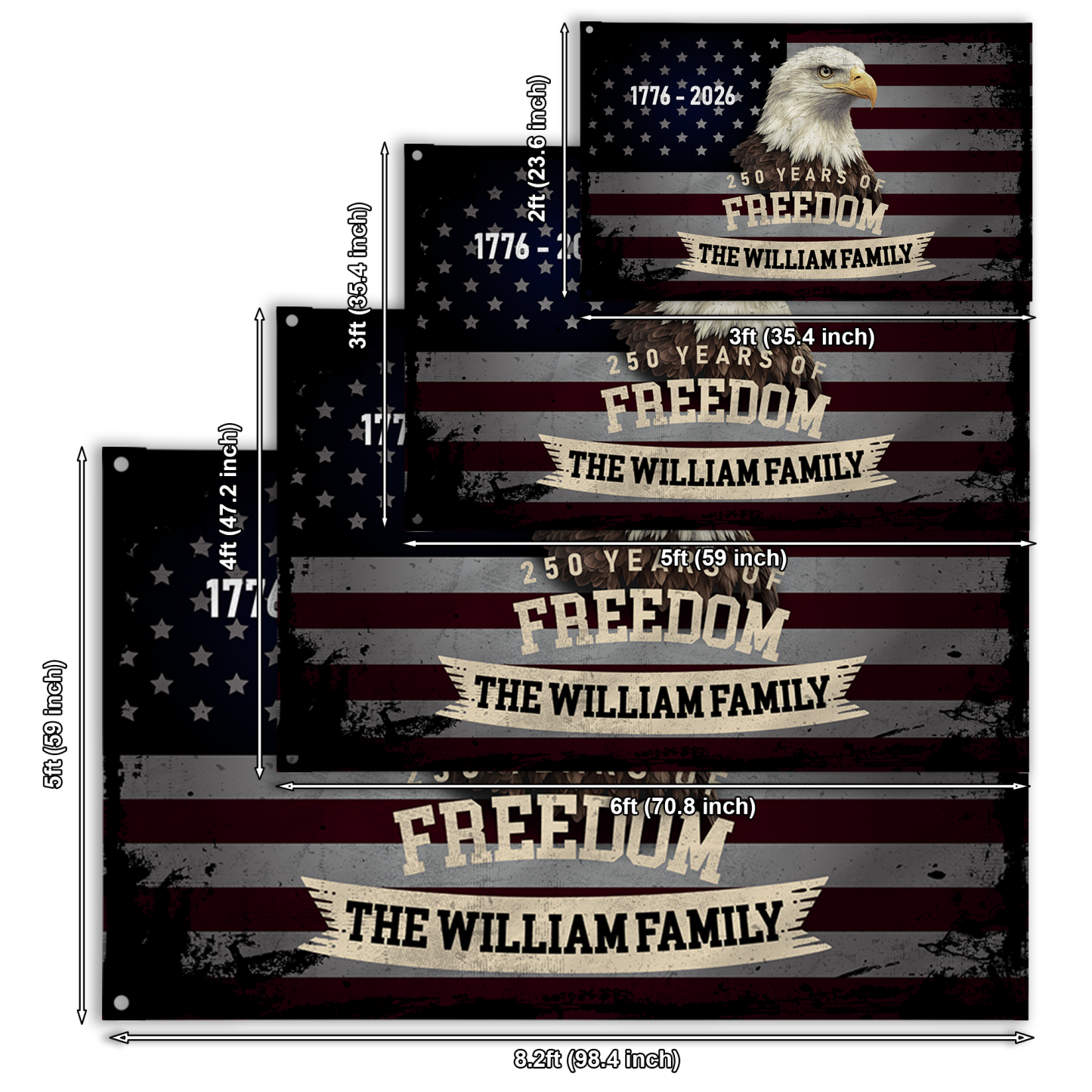 Personalized 250 Years of Freedom Vintage Eagle House Flag