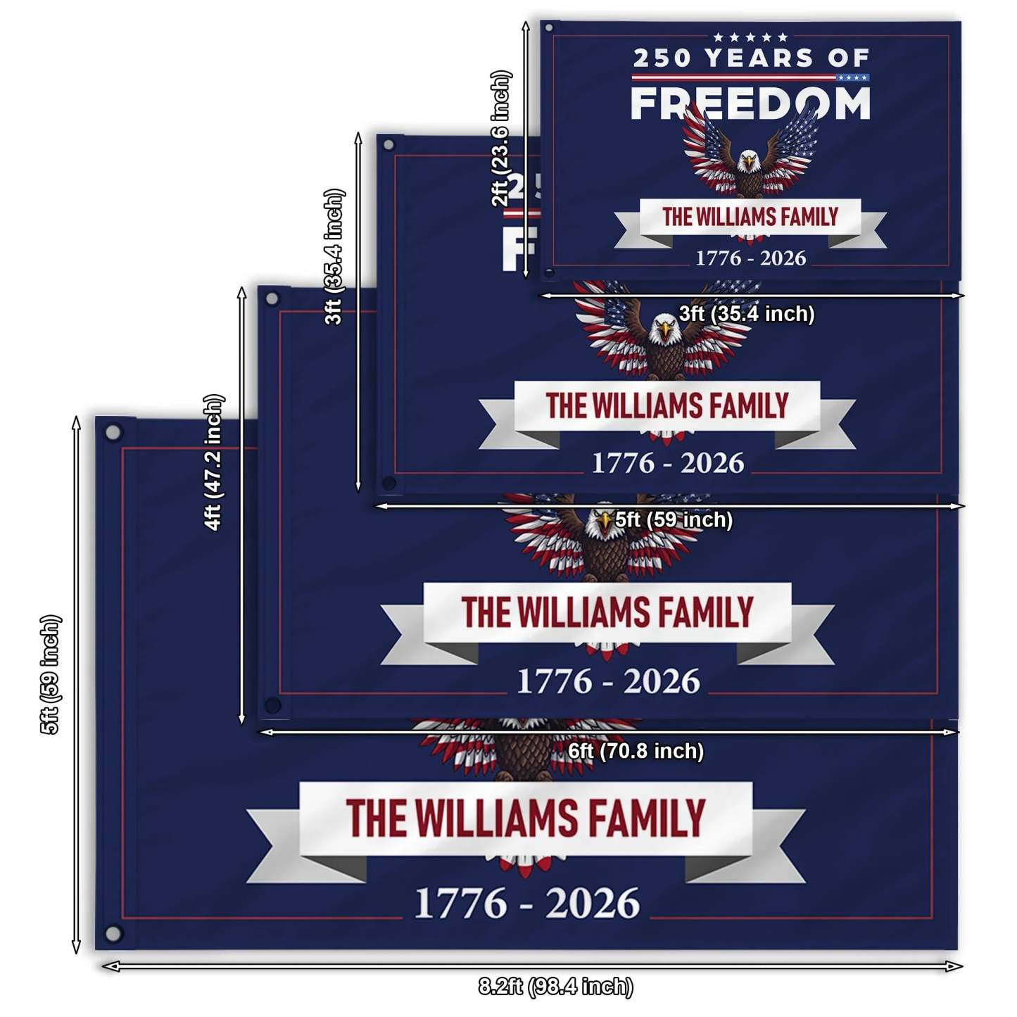 Personalized 250 Years of Freedom Patriotic Eagle House Flag