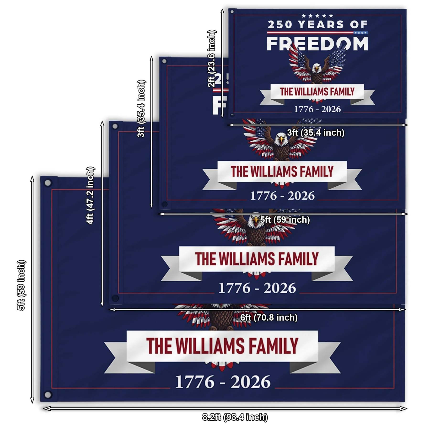 Personalized 250 Years of Freedom Patriotic Eagle House Flag