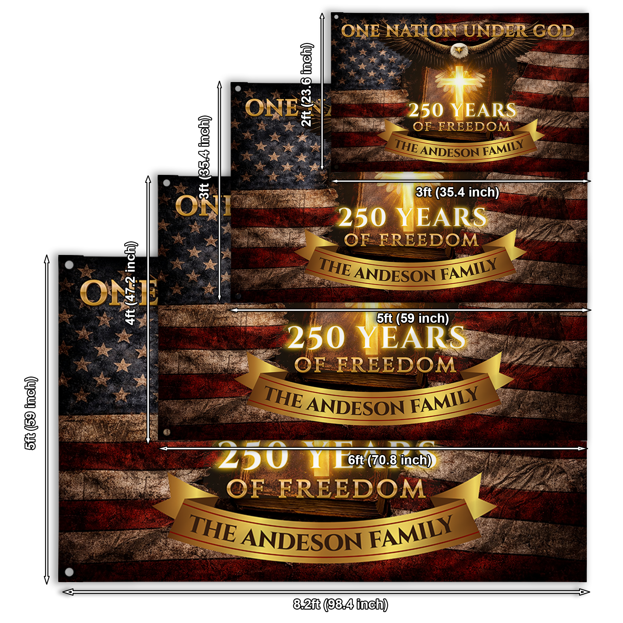 Personalized One Nation Under God 250 Years of Freedom House Flag