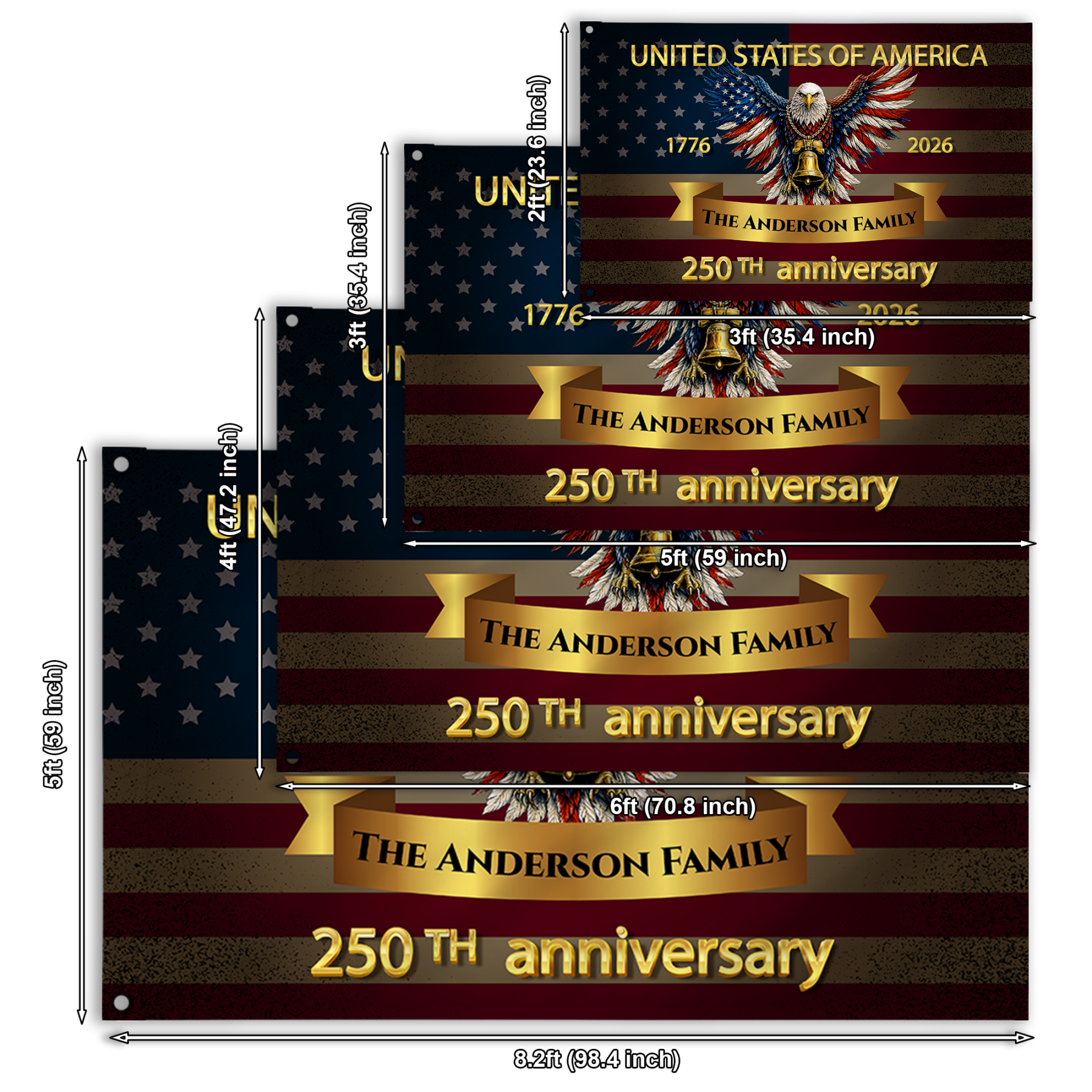 Personalized 250th Anniversary Patriotic Eagle House Flag