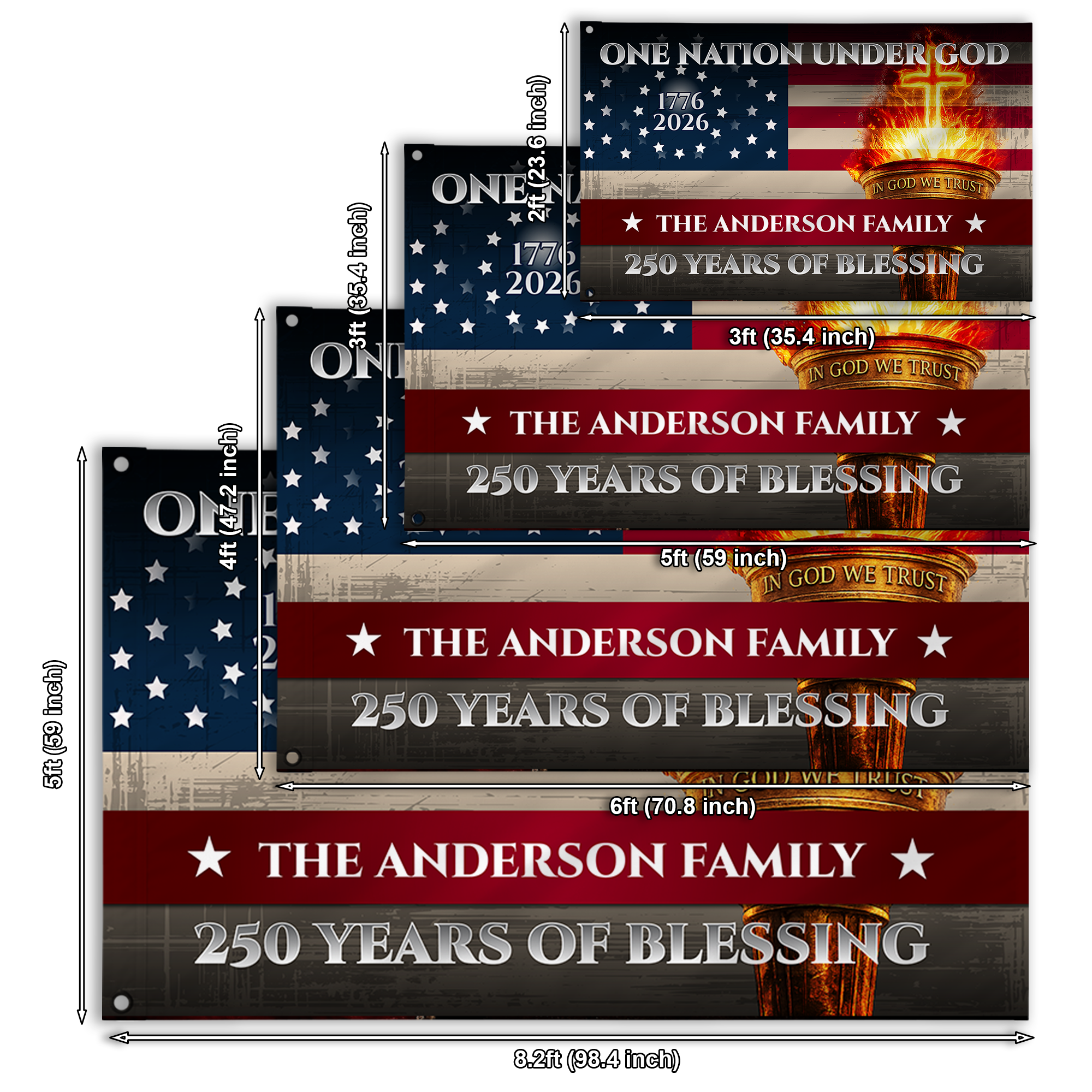 Personalized One Nation Under God Torch House Flag