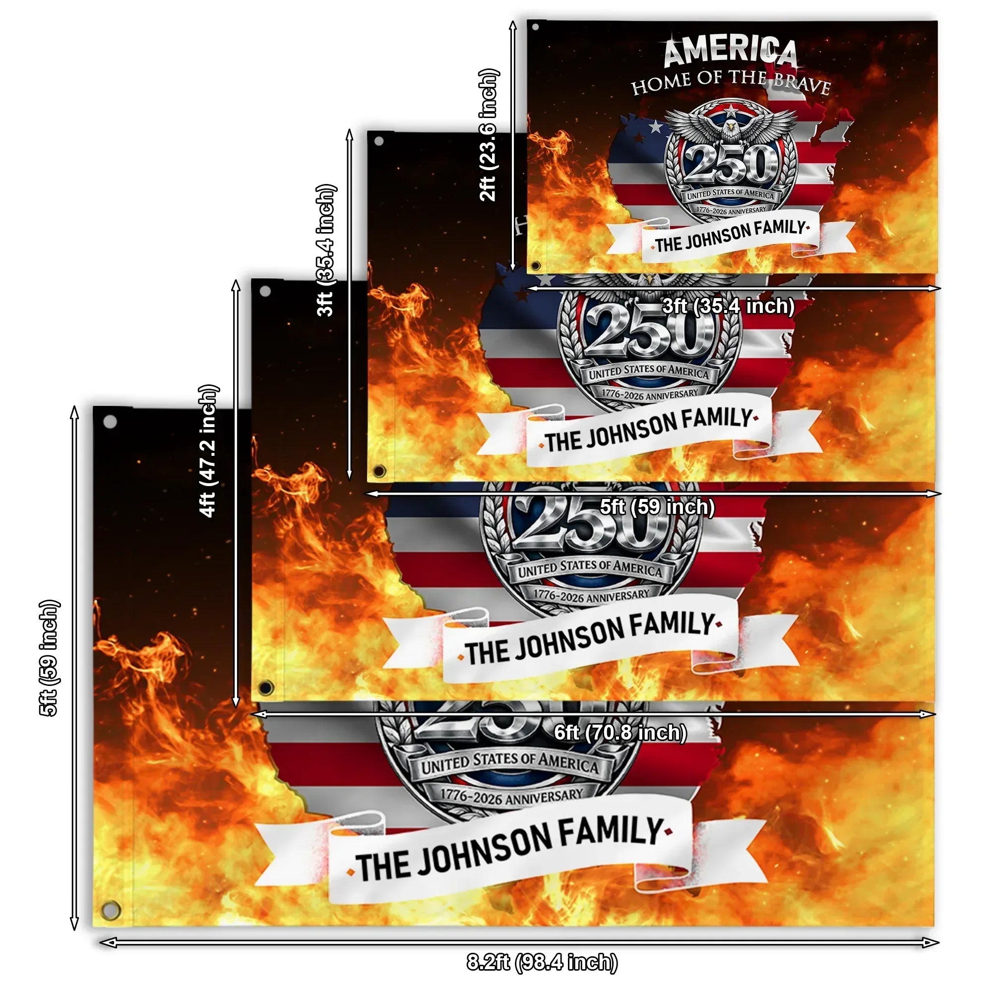 Personalized America 250 Home of the Brave House Flag