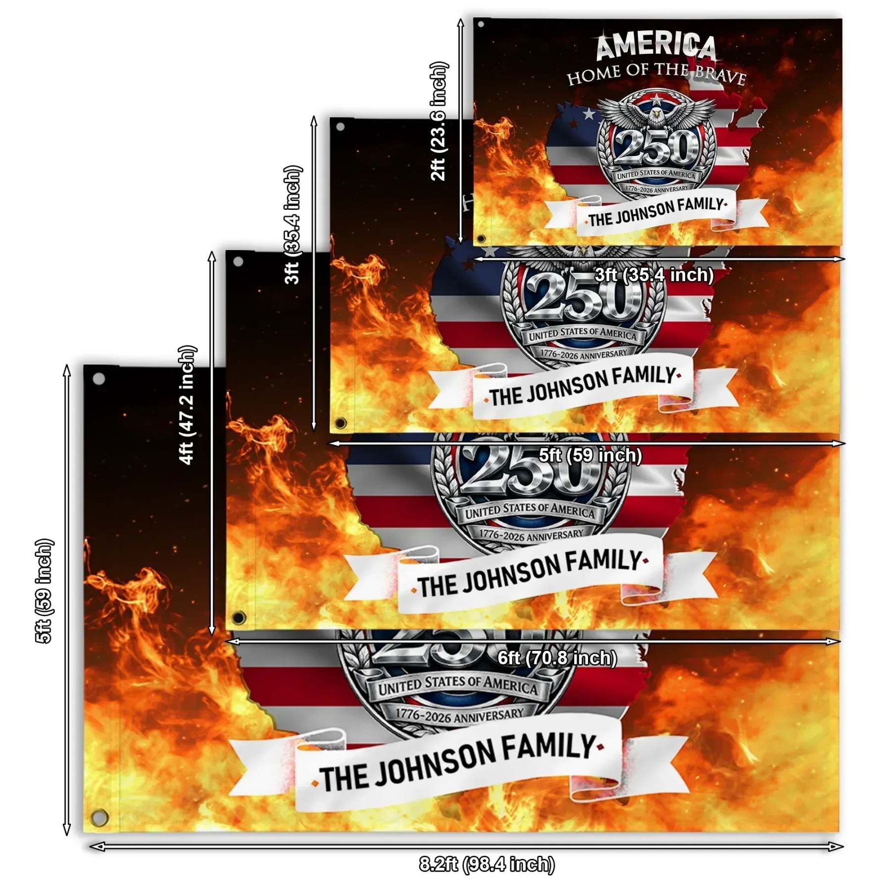 Personalized America 250 Home of the Brave House Flag