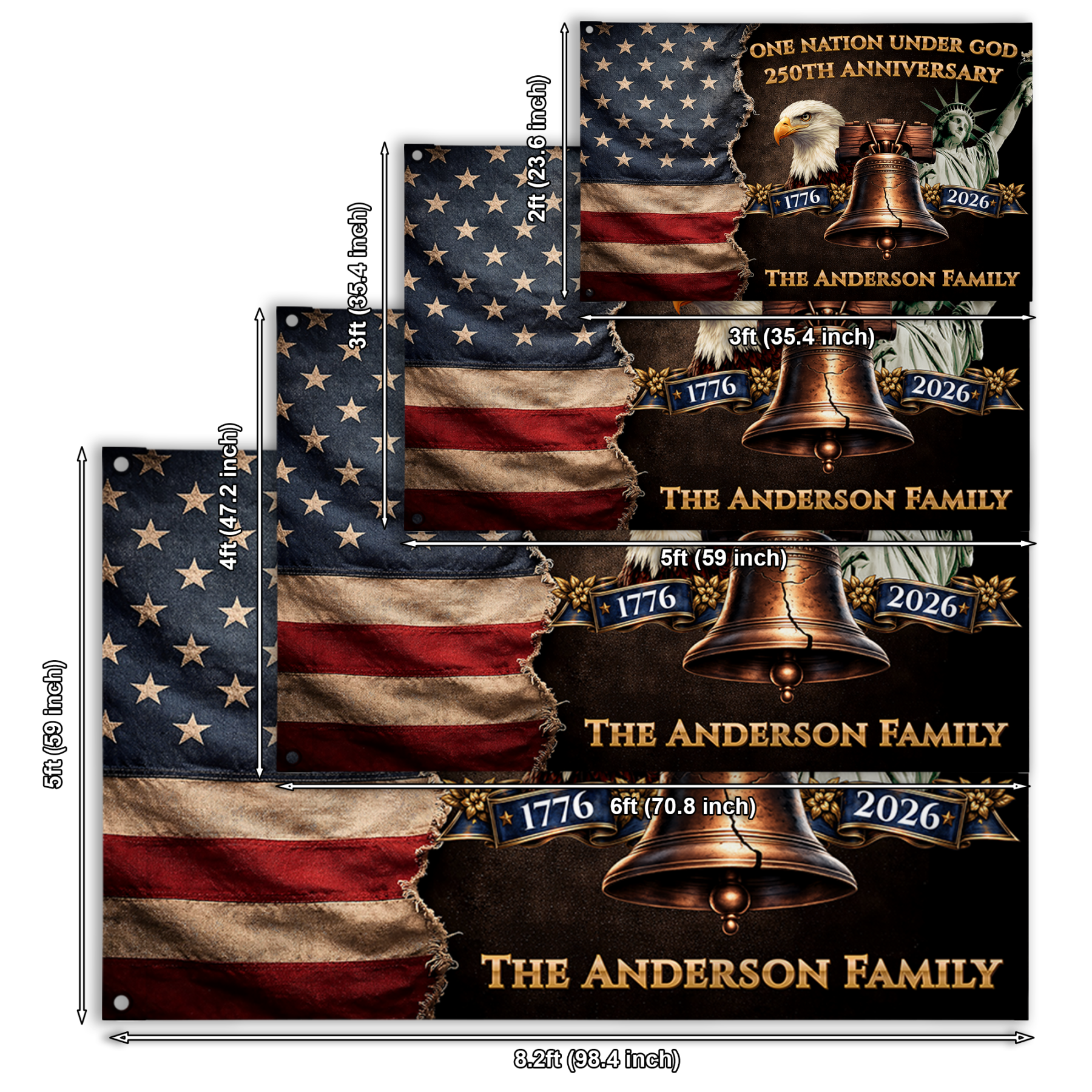Personalized One Nation Under God 250th Anniversary House Flag