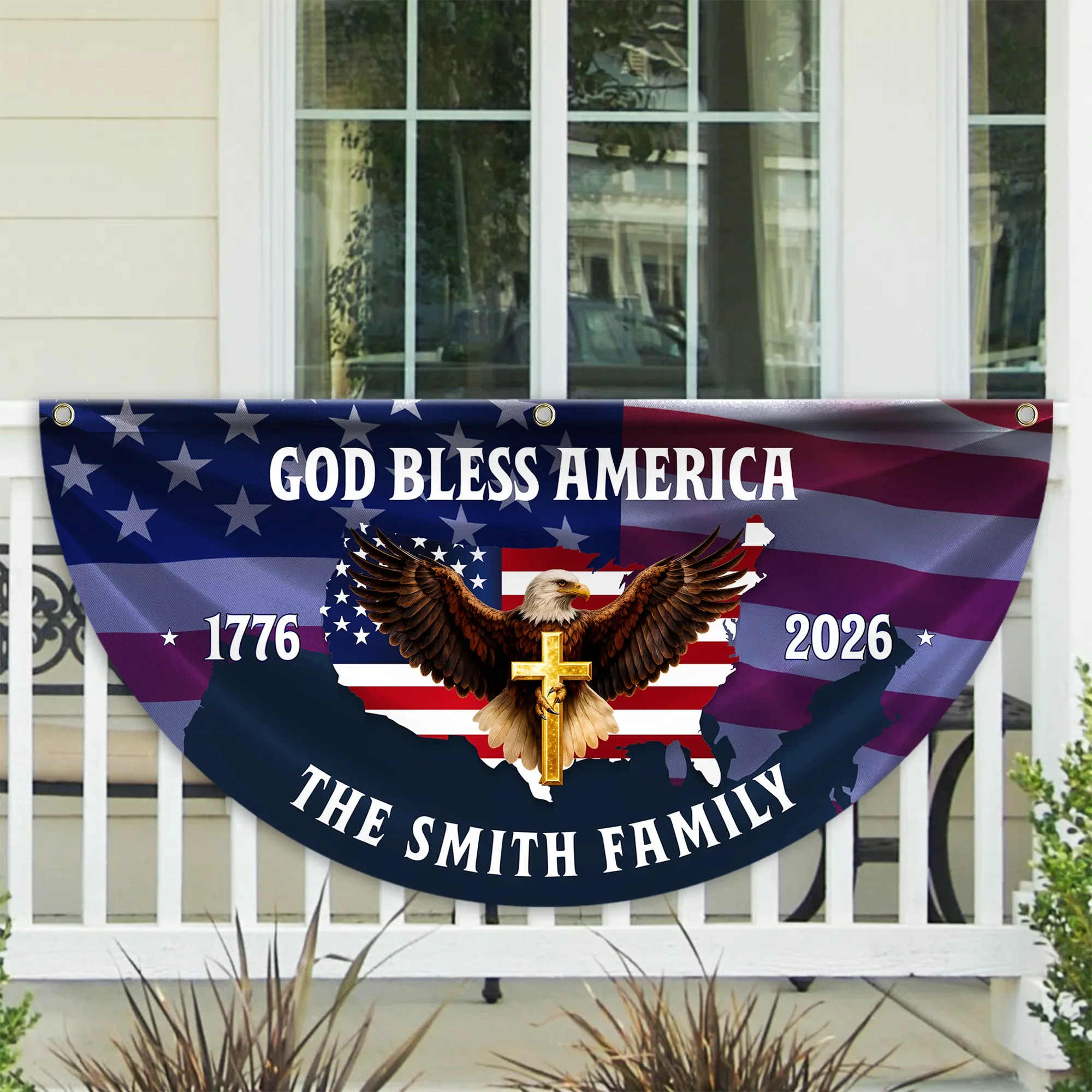 Personalized God Bless America Patriotic Eagle Fan Flag