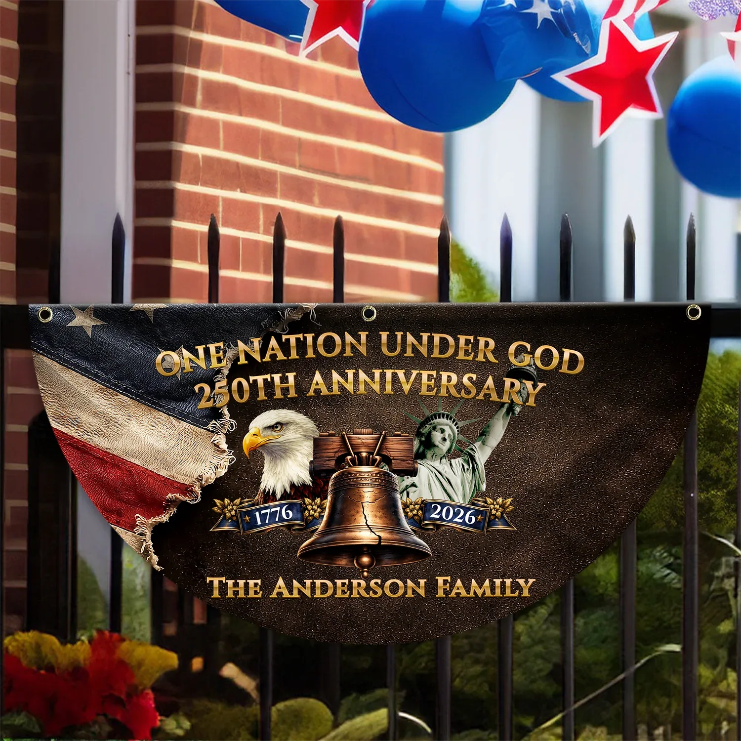 Personalized One Nation Under God 250th Anniversary Fan Flag