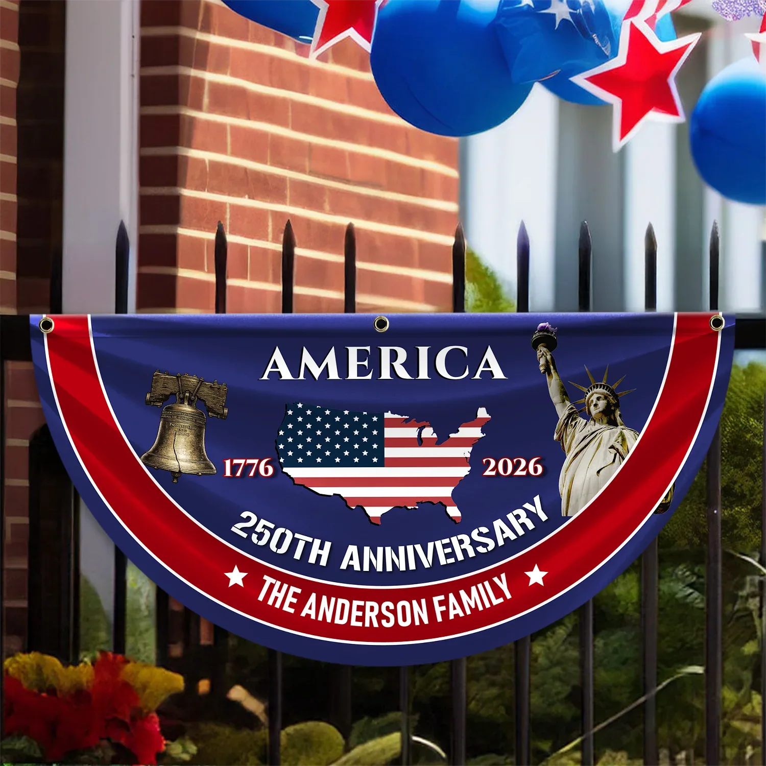 Personalized America 250th Anniversary Patriotic Fan Flag