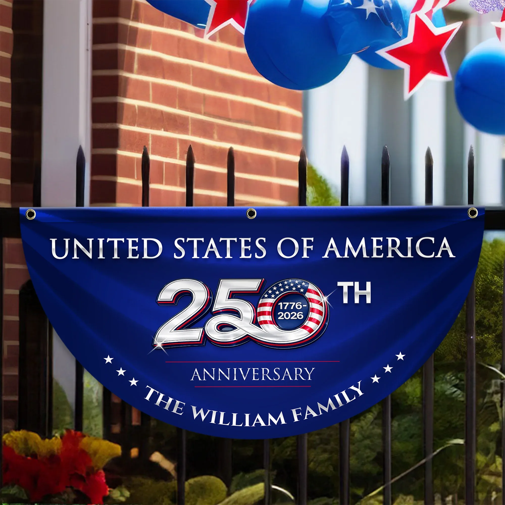 Personalized United States 250th Anniversary Patriotic Fan Flag