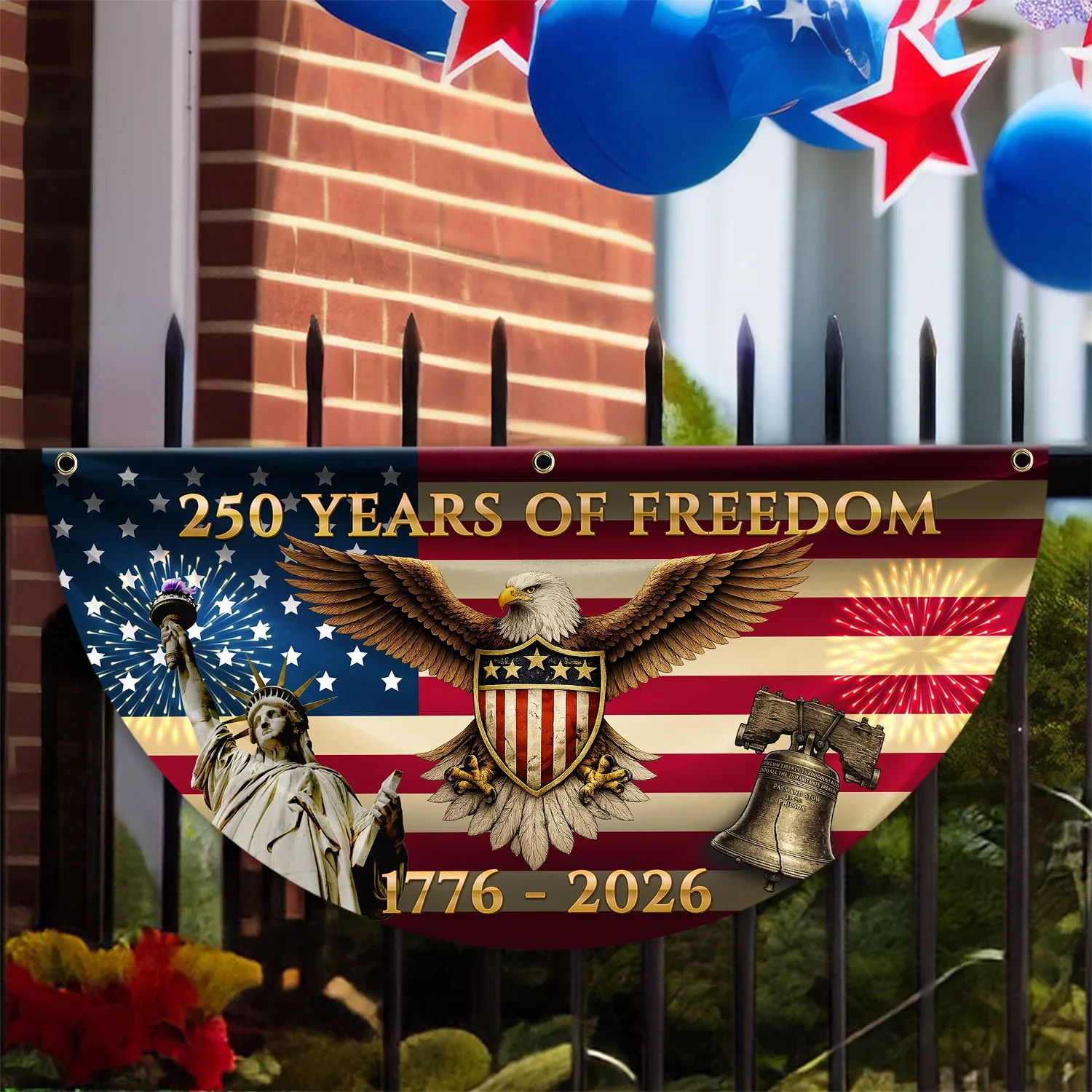 250 Years of Freedom Eagle Liberty Bell Patriotic Fan Flag