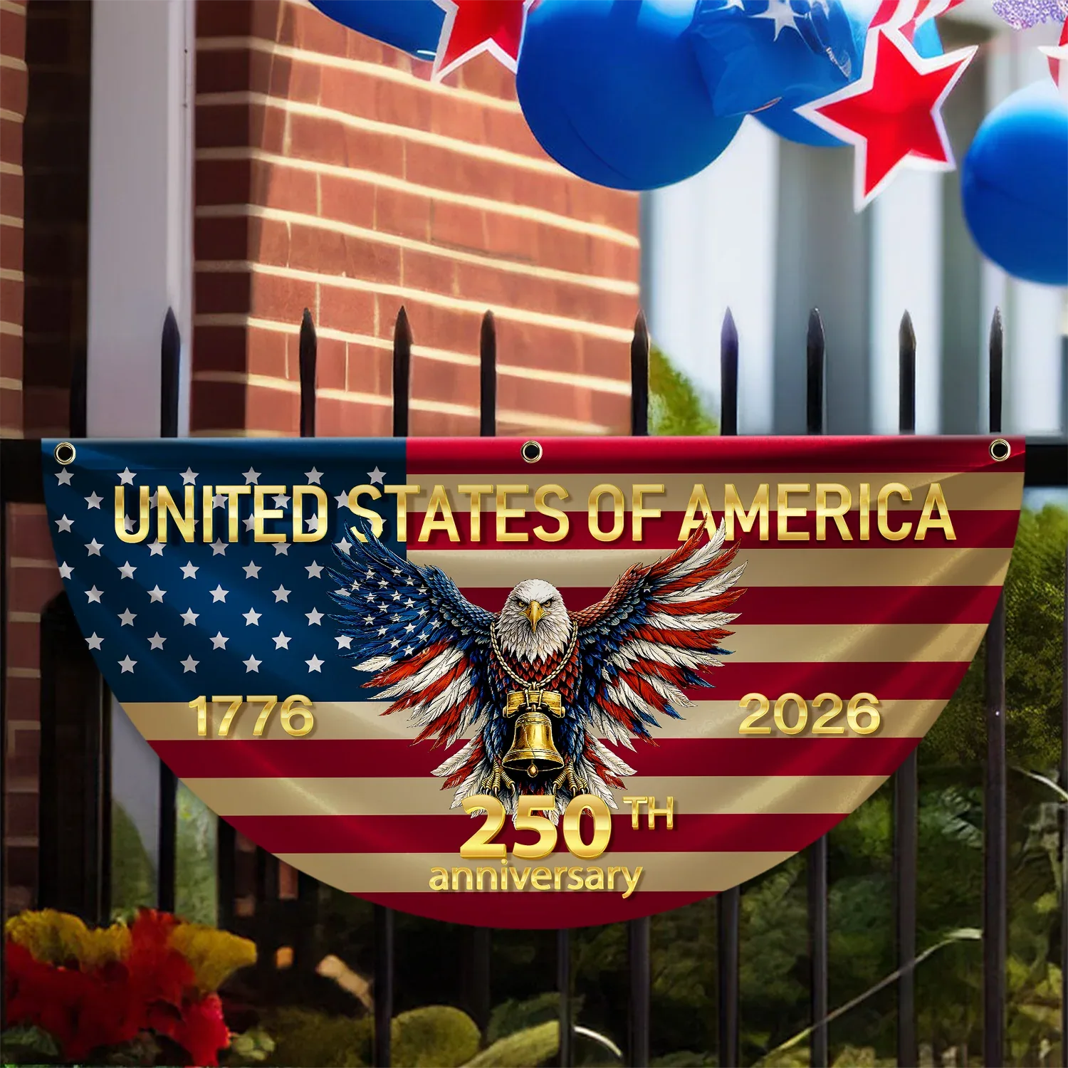 United States 250th Anniversary Patriotic Eagle Fan Flag
