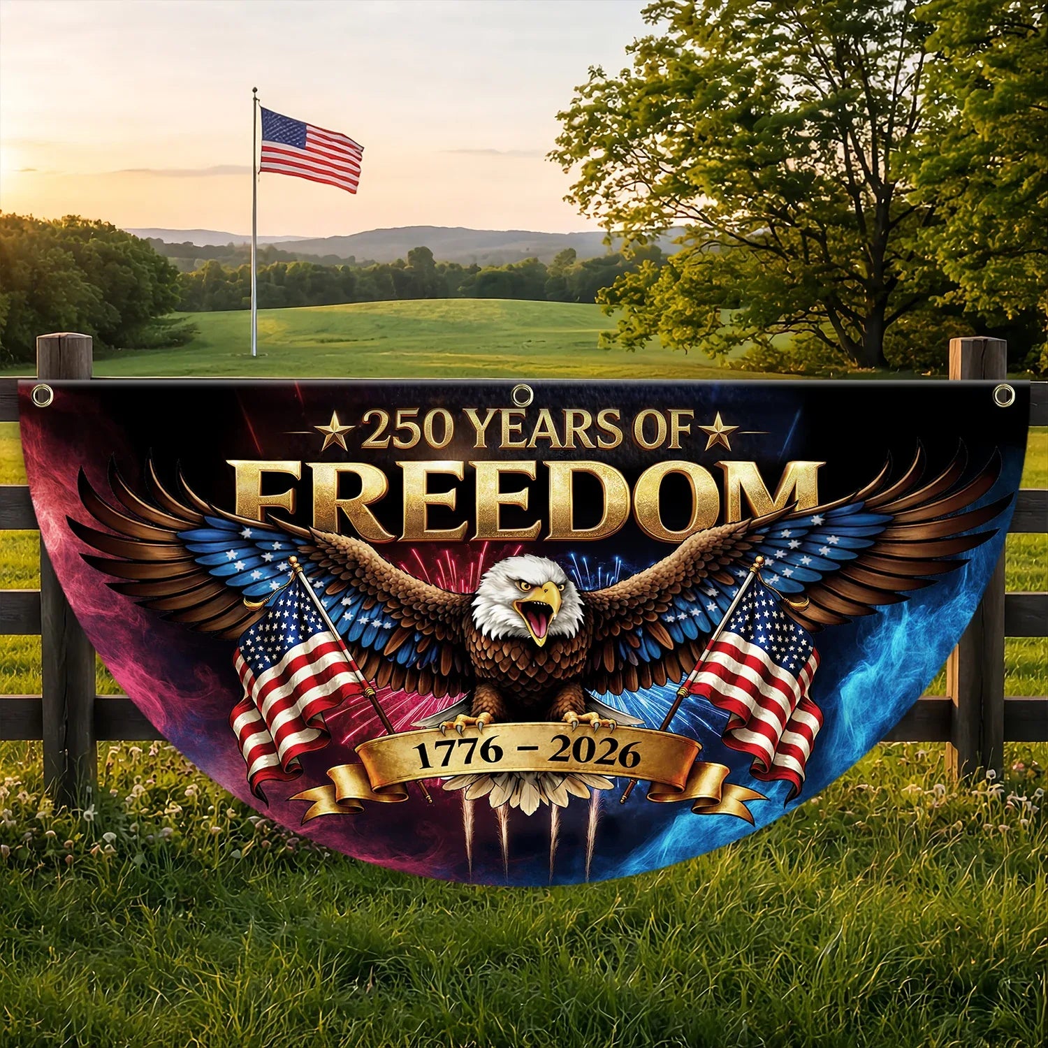 250 Years of Freedom Fierce Eagle Patriotic Fan Flag