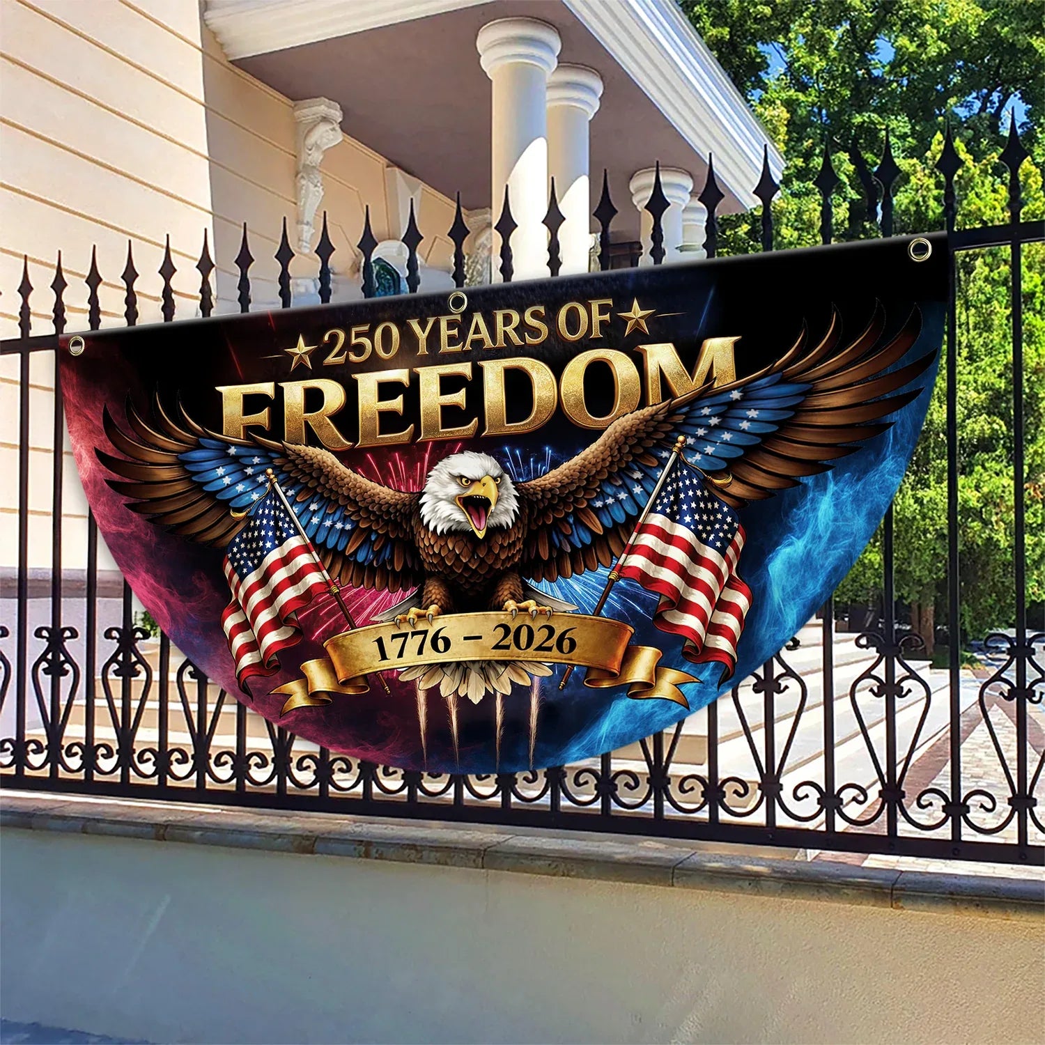 250 Years of Freedom Fierce Eagle Patriotic Fan Flag