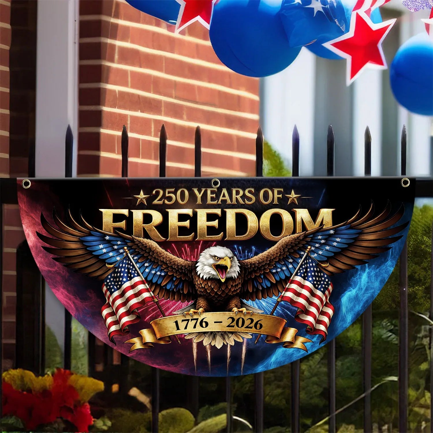250 Years of Freedom Fierce Eagle Patriotic Fan Flag