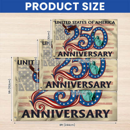 Patriotic 250th Anniversary Grommet Flag 1776 2026 United States of America Semiquincentennial