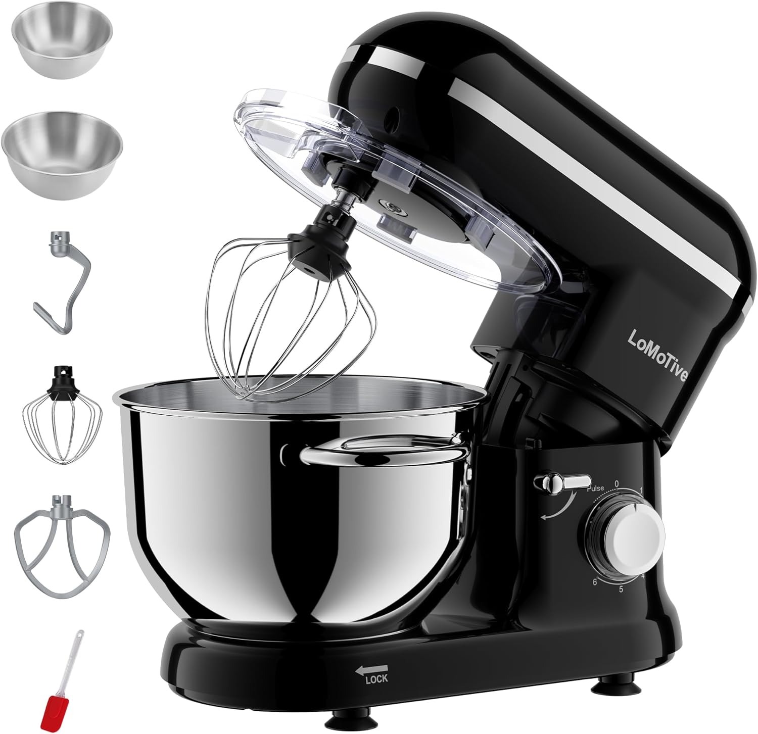 Stand Mixer 6QT Dough Maker - 660W Dough Mixer 6-Speed Electric Mixer with Egg Whisk Dough Hook Flat Beater for Home Kitchen BLACK