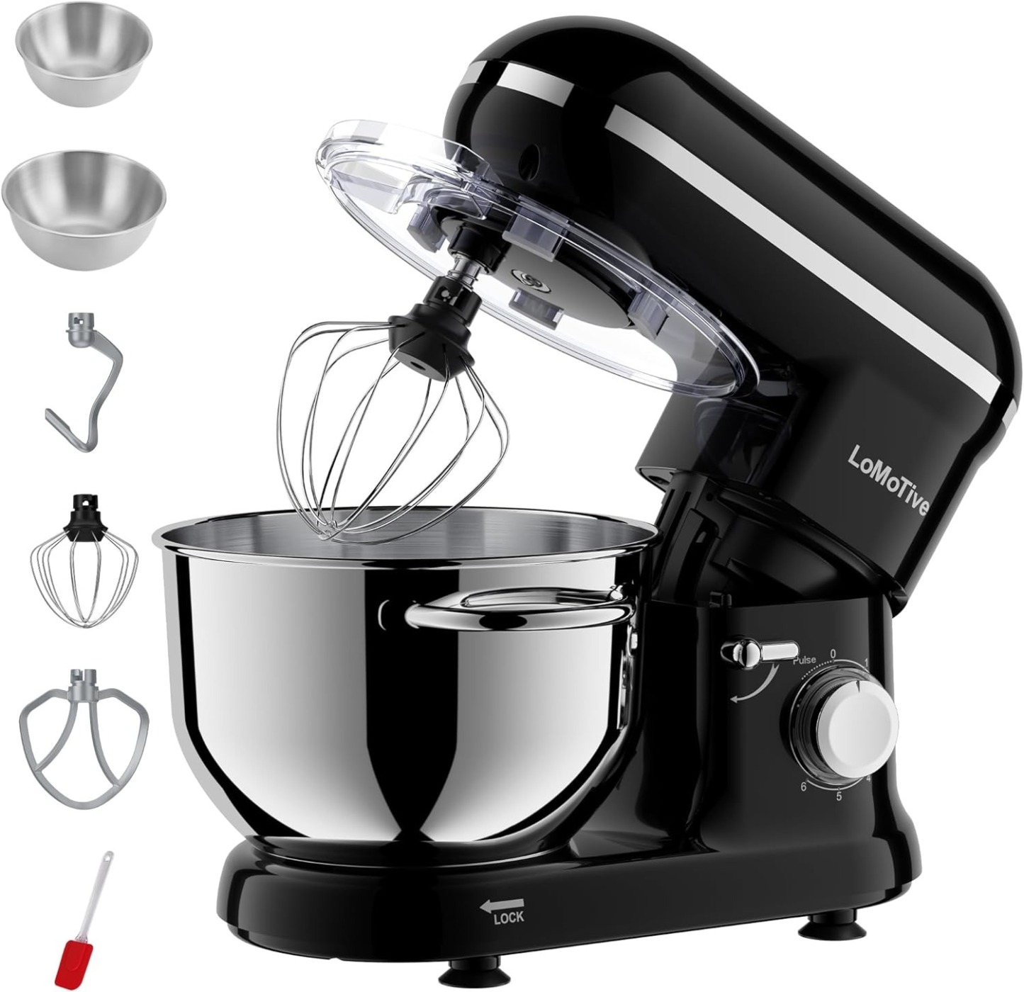 Stand Mixer 6QT Dough Maker - 660W Dough Mixer 6-Speed Electric Mixer with Egg Whisk Dough Hook Flat Beater for Home Kitchen BLACK