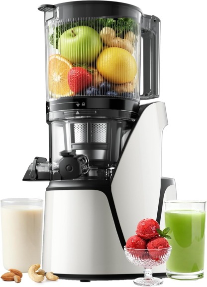 Juicer Machines, 3-in-1 Cold Press Juicer with 6.5" Extra Large Chute, 100oz Large Capacity, AC Motor, Makes Juice, Nut Milk & Sorbet, Bright White