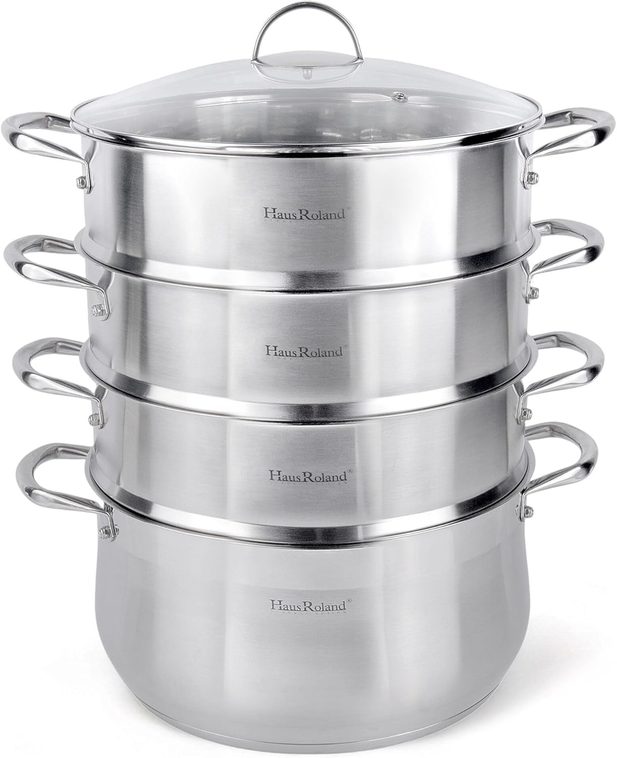 3-Tier Stainless Steel Steamer Pot with Lid Dumpling Steamer Pot for Cooking (3-tiered), Multi-Layer Cookware Pot, Food Vegetable Cooking Pan with Stackable Pan Insert for Vegetable, Dumpling, Meat, Dishwasher safe, Induction Safe (Silver, 9.08-qt. (8.6 L