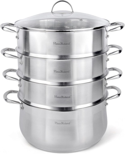 3-Tier Stainless Steel Steamer Pot with Lid Dumpling Steamer Pot for Cooking (3-tiered), Multi-Layer Cookware Pot, Food Vegetable Cooking Pan with Stackable Pan Insert for Vegetable, Dumpling, Meat, Dishwasher safe, Induction Safe (Silver, 9.08-qt. (8.6 L