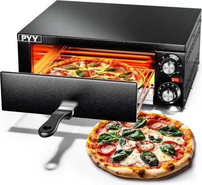 PYY Electric Pizza Oven Indoor Countertop Pizza Oven Commercial Pizza Maker Machine for Home with Timer Stainless Steel Pizza Cooker,Matte Black